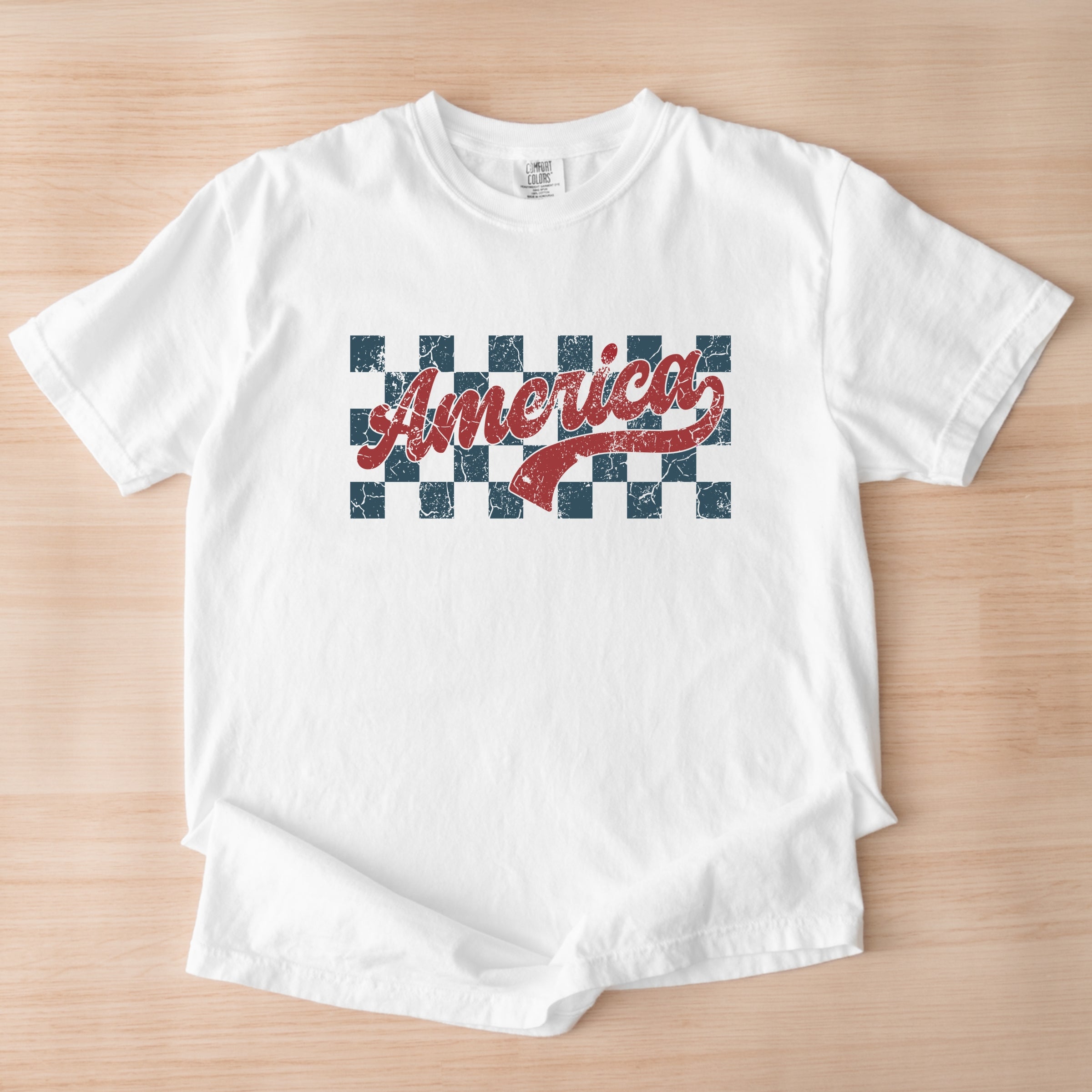 Checkered America Retro - Women's Garment Dyed Graphic T-Shirt