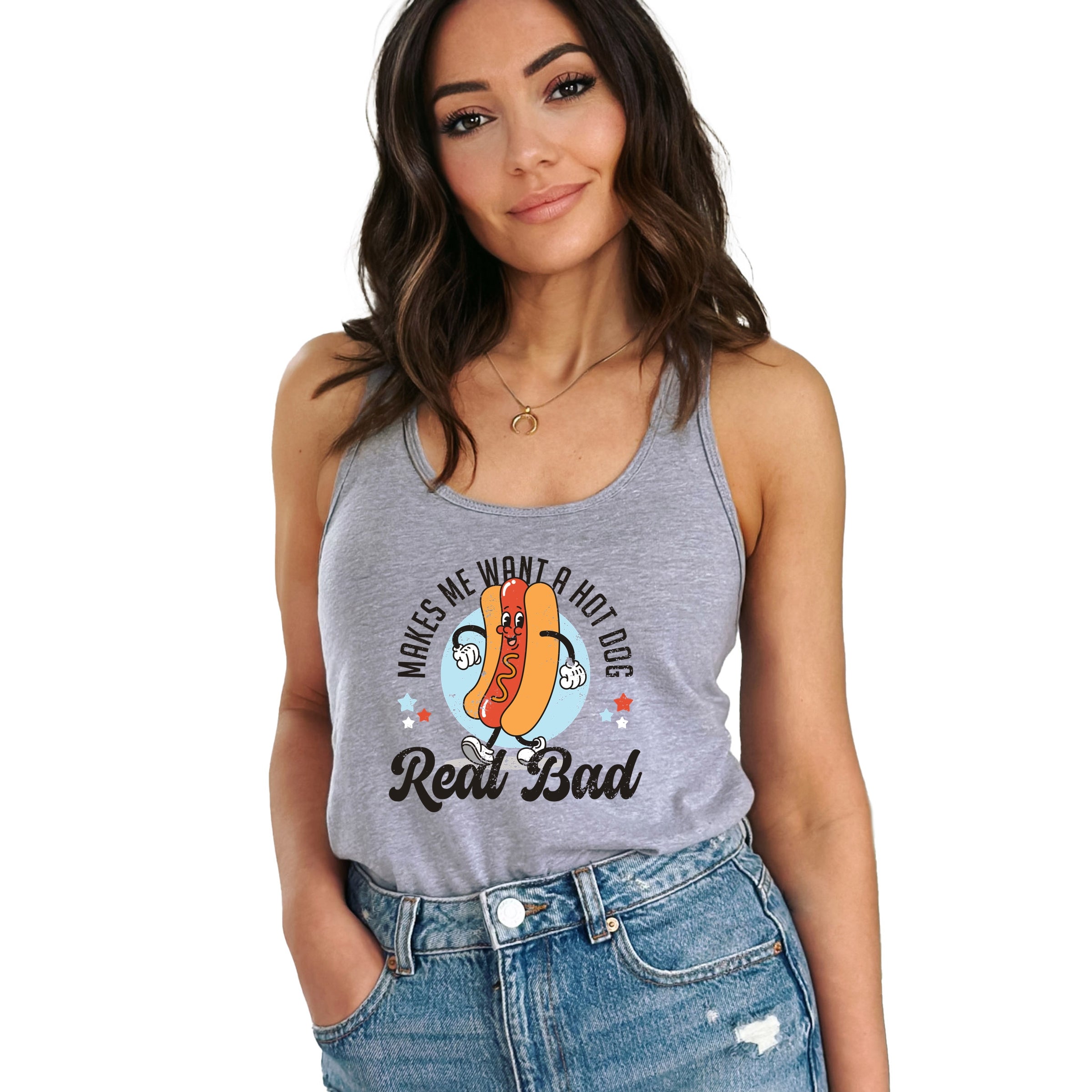 Makes Me Wants A Hot Dog Real Bad Cartoon - Women's Graphic Racerback Tank Top
