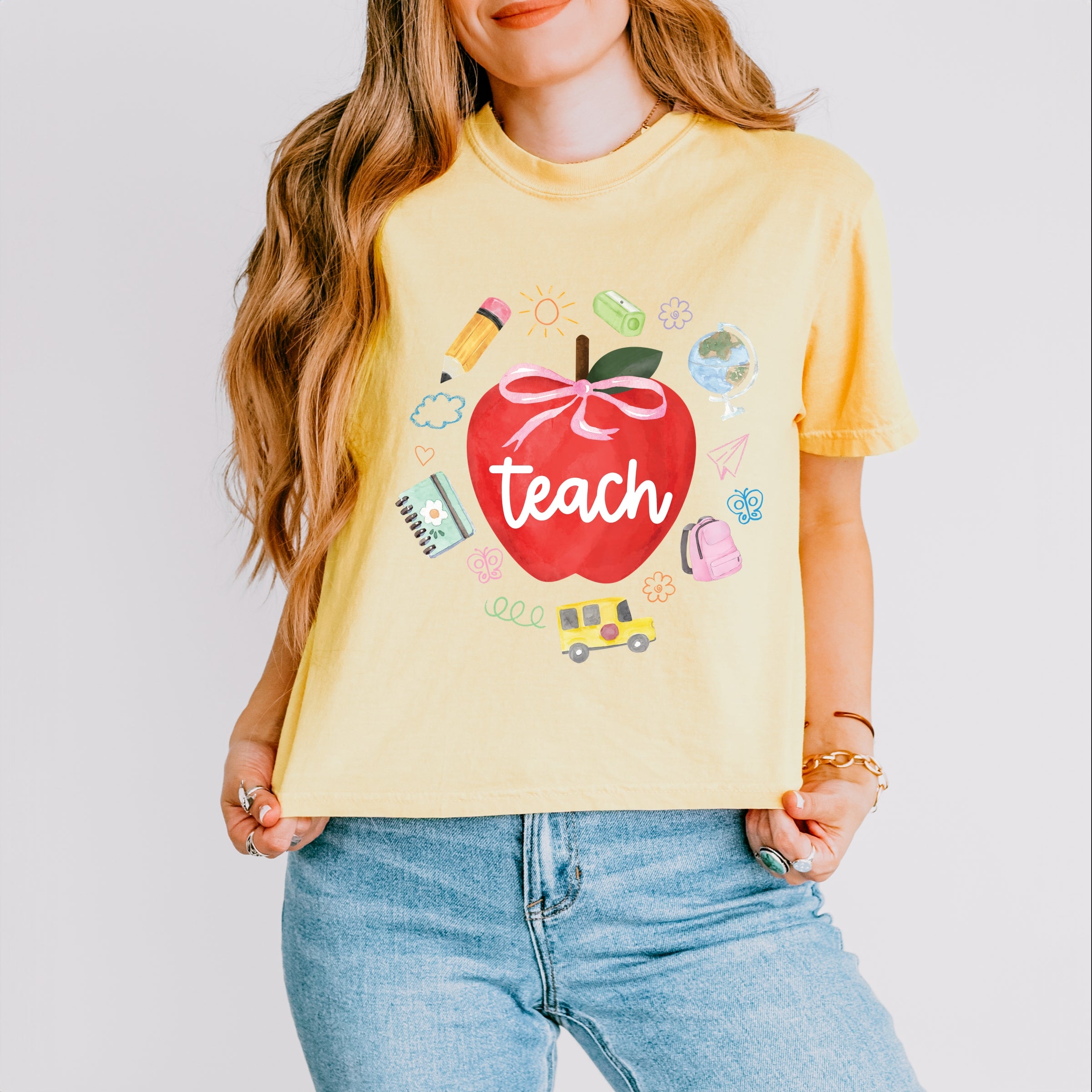 Teach Apple Watercolor - Boxy Crop Top