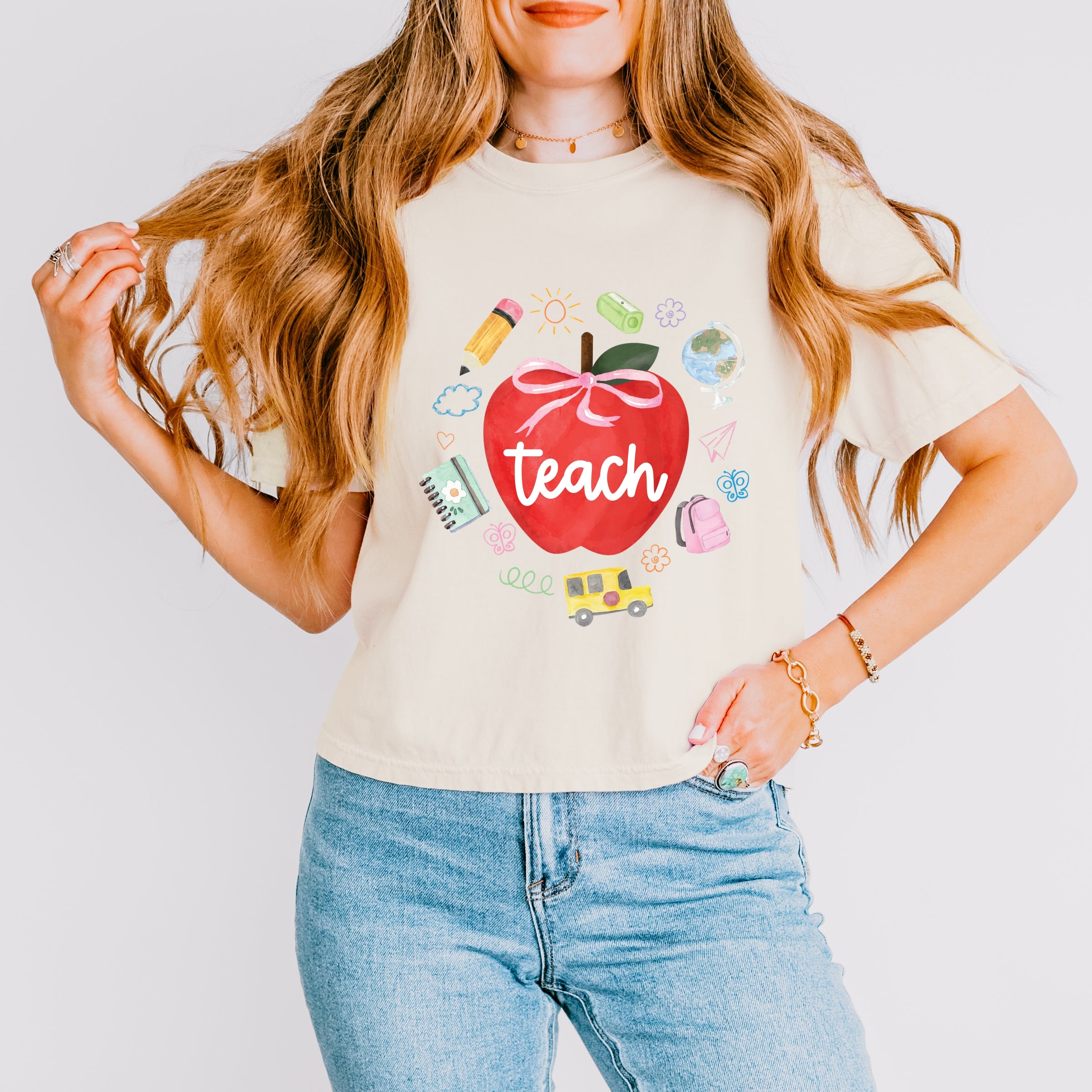 Teach Apple Watercolor - Boxy Crop Top