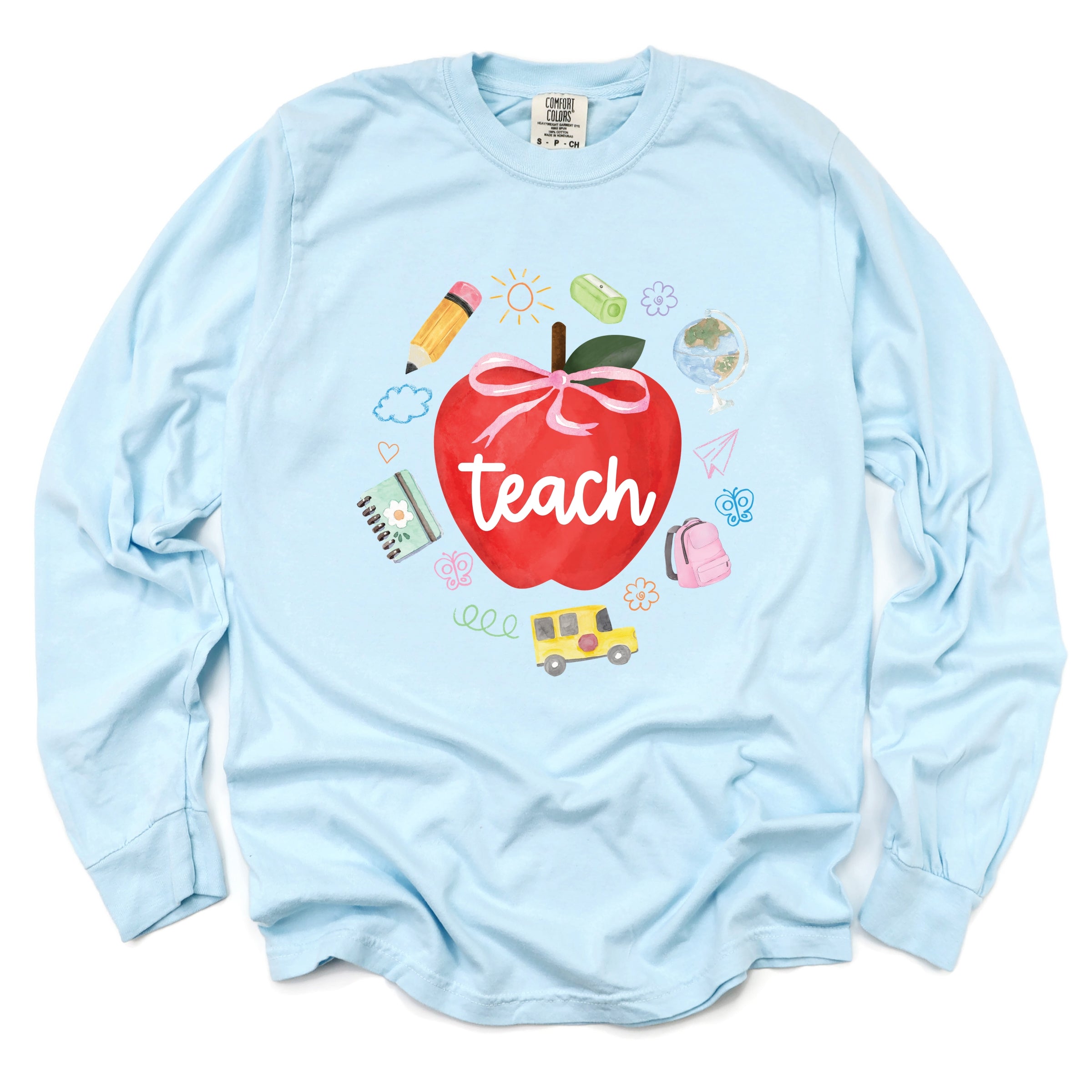 Teach Apple Watercolor - Garment Dyed Long Sleeve