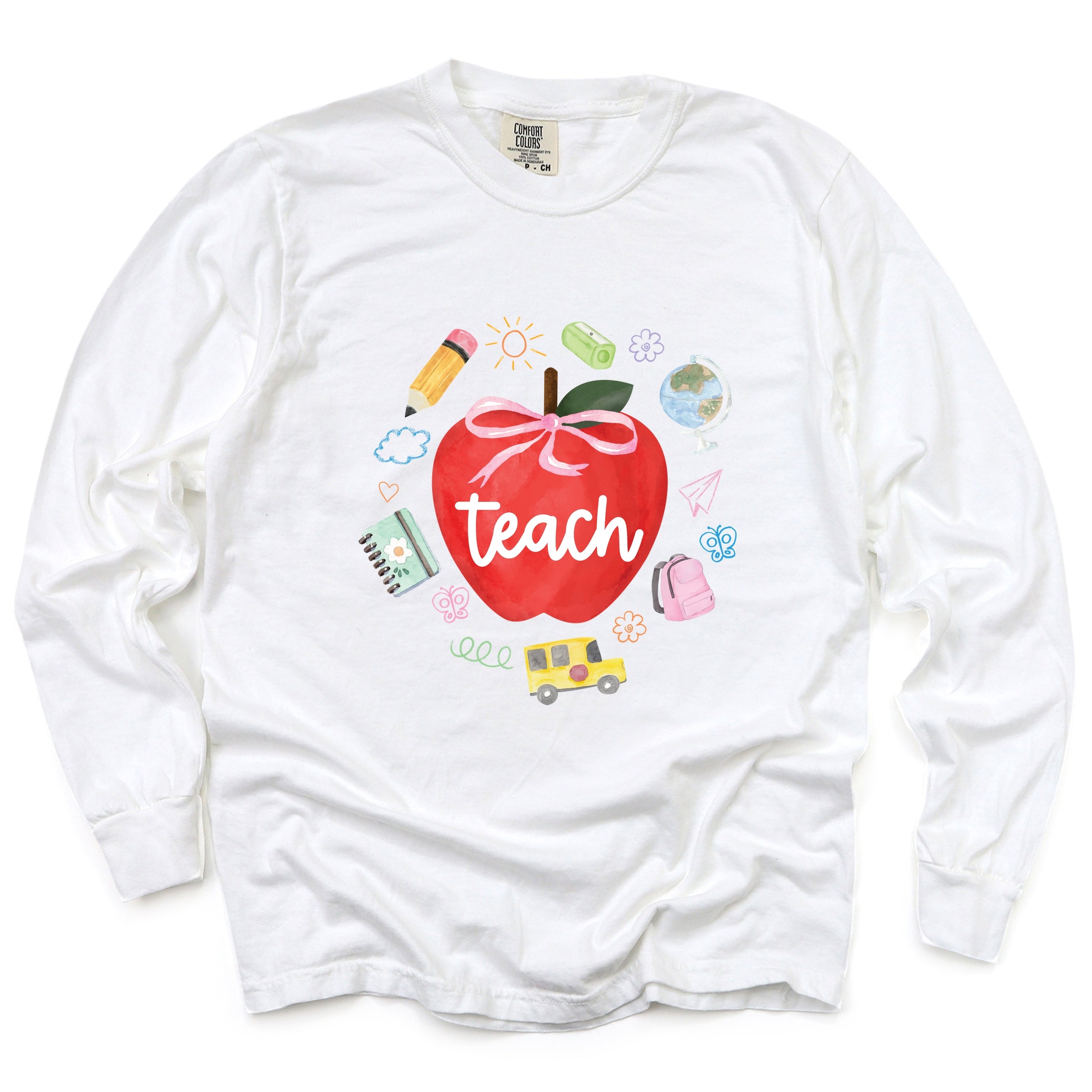 Teach Apple Watercolor - Garment Dyed Long Sleeve