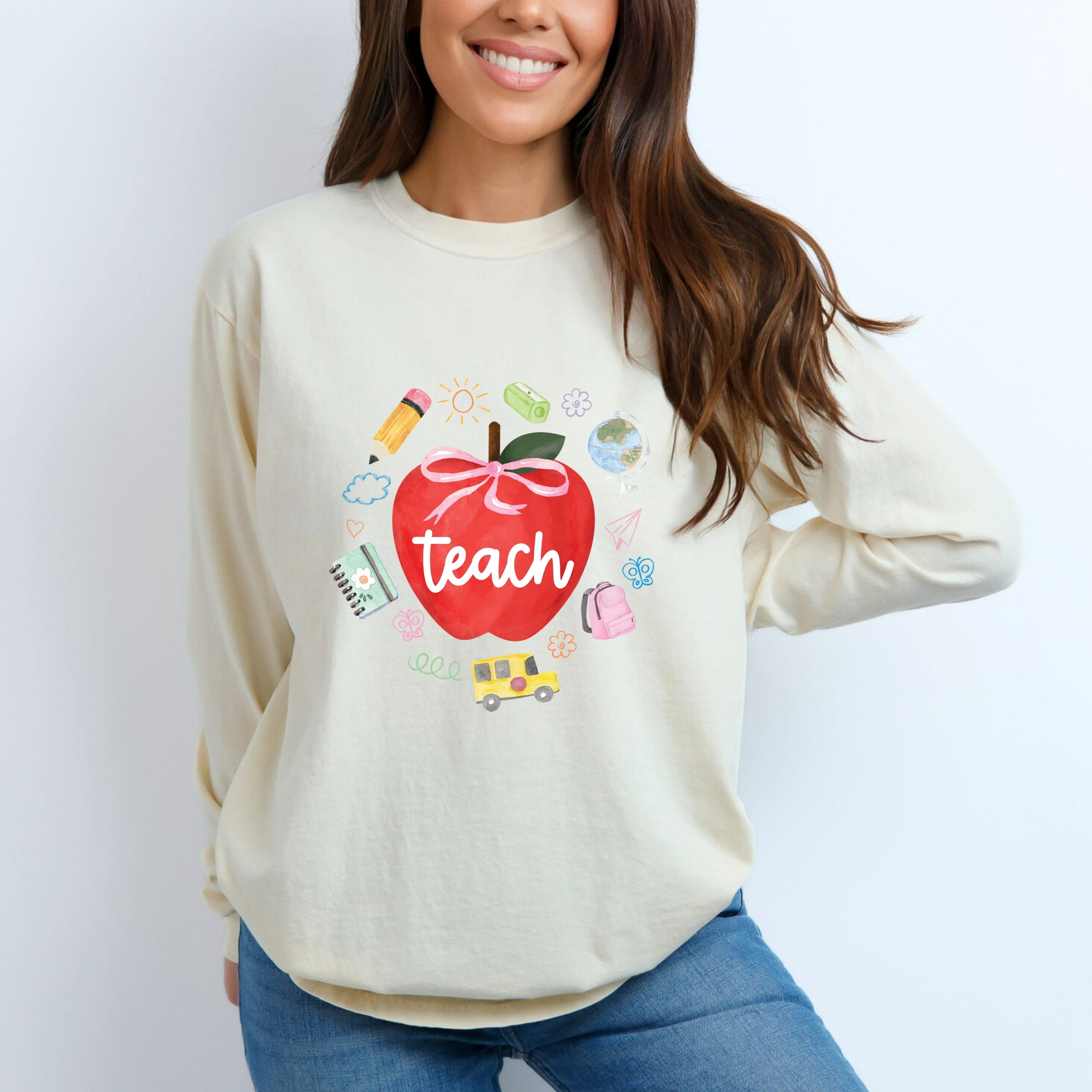 Teach Apple Watercolor - Garment Dyed Long Sleeve