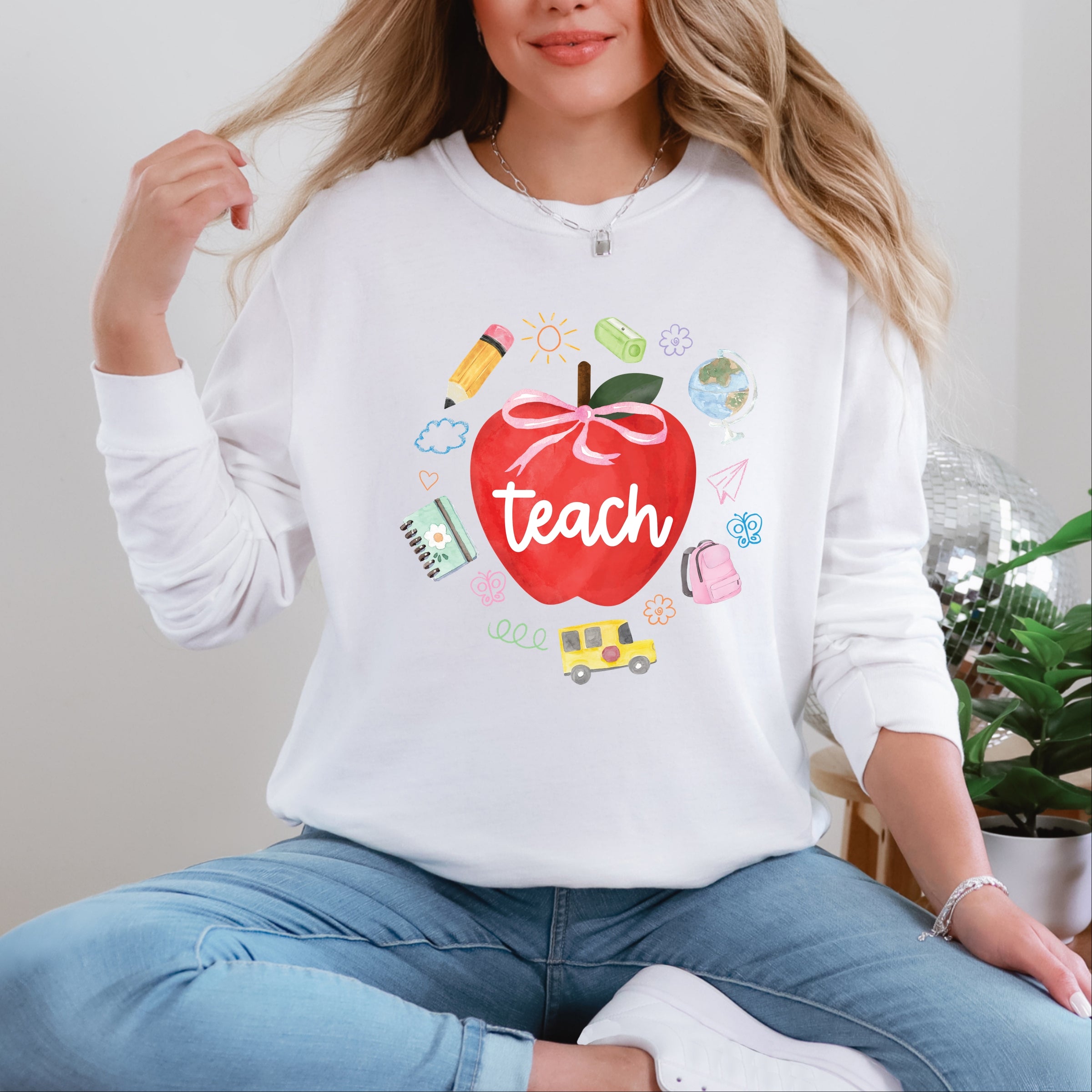 Teach Apple Watercolor - Garment Dyed Long Sleeve
