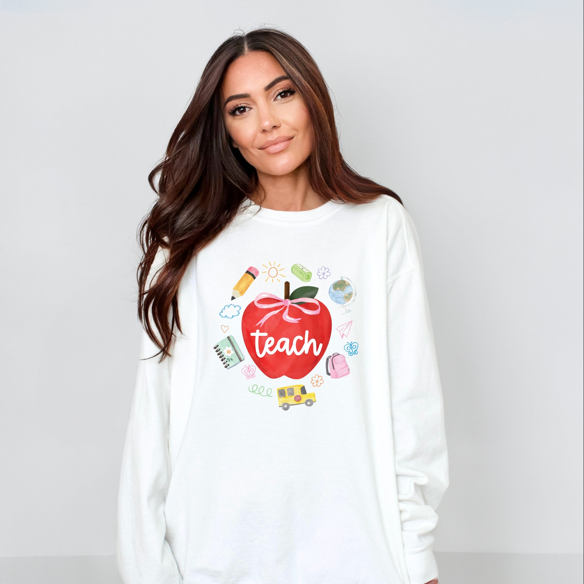 Teach Apple Watercolor - Garment Dyed Sweatshirt