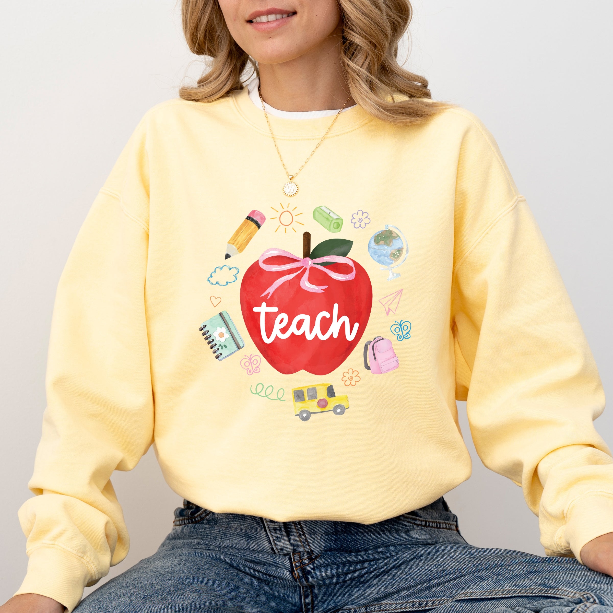 Teach Apple Watercolor - Garment Dyed Sweatshirt