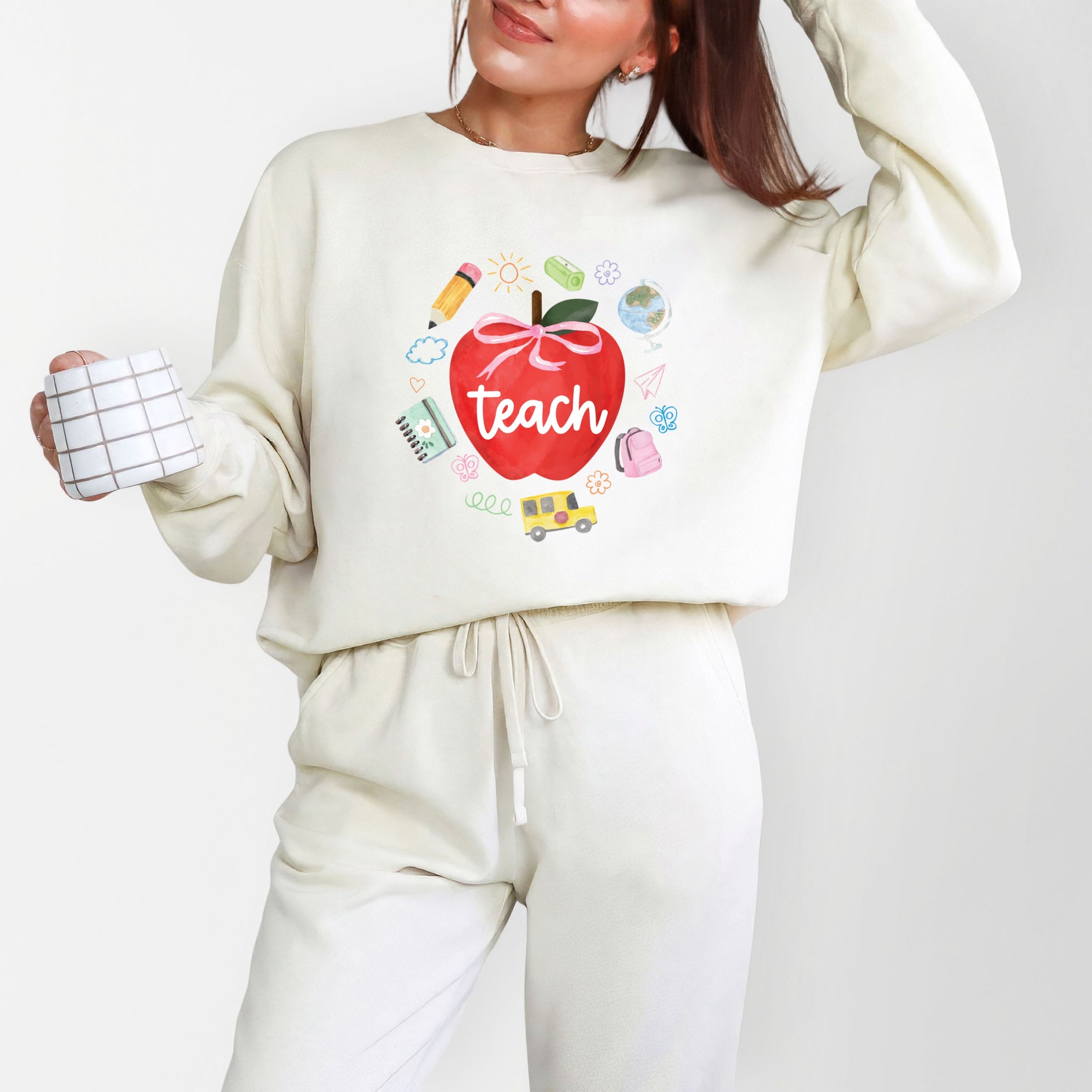 Teach Apple Watercolor - Lightweight Garment Dyed Sweatshirt