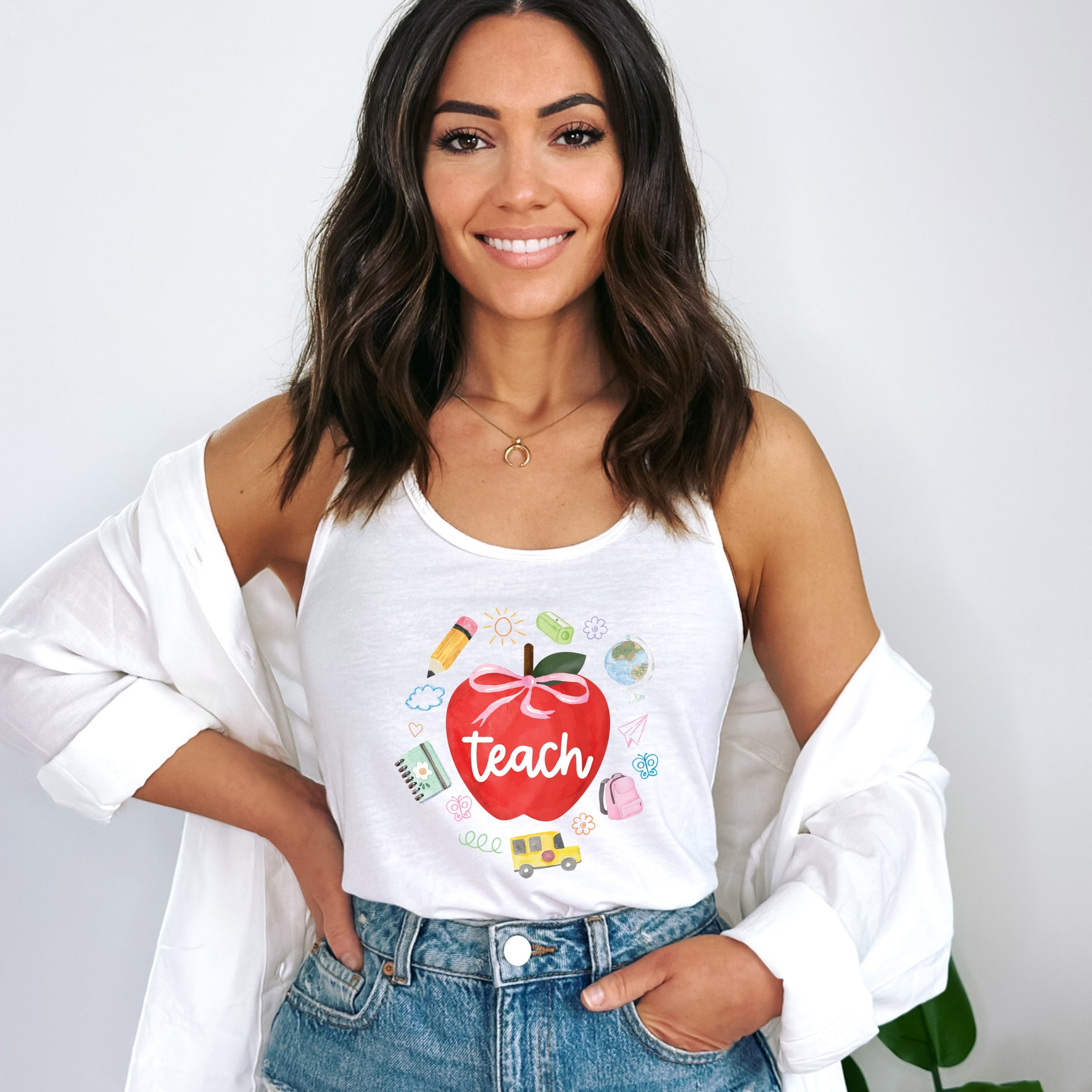 Teach Apple Watercolor - Racerback Tank