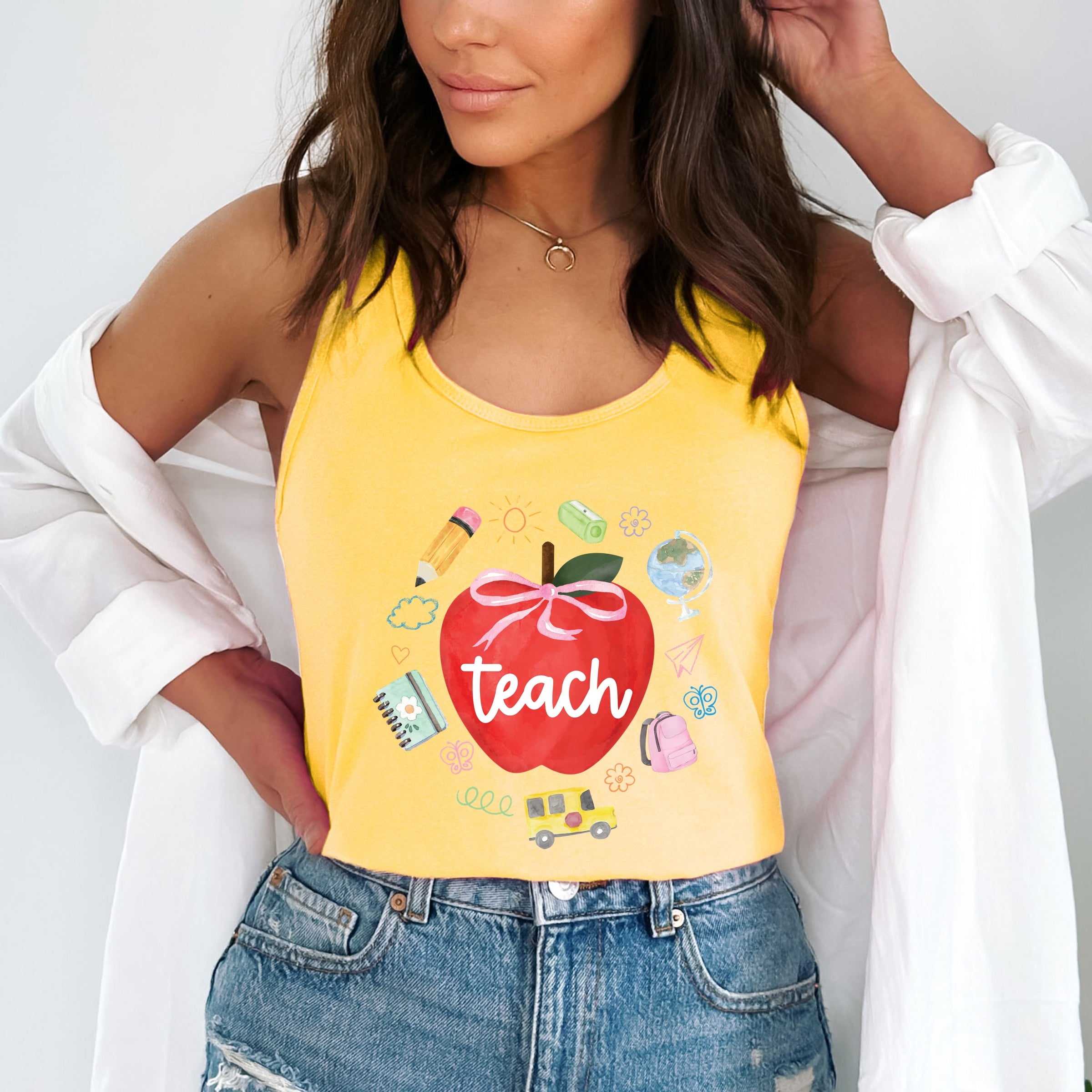 Teach Apple Watercolor - Racerback Tank