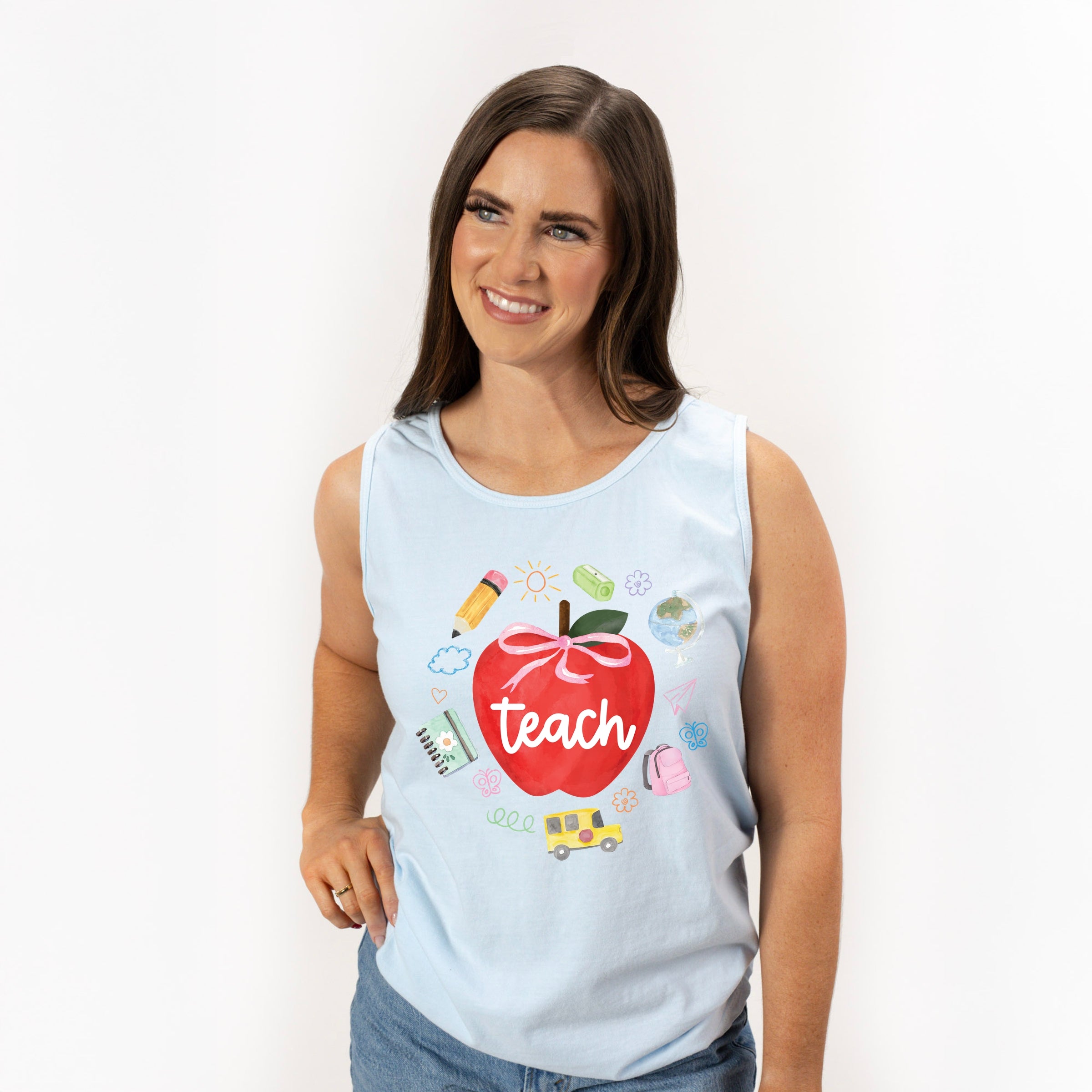 Teach Apple Watercolor - Garment Dyed Tank