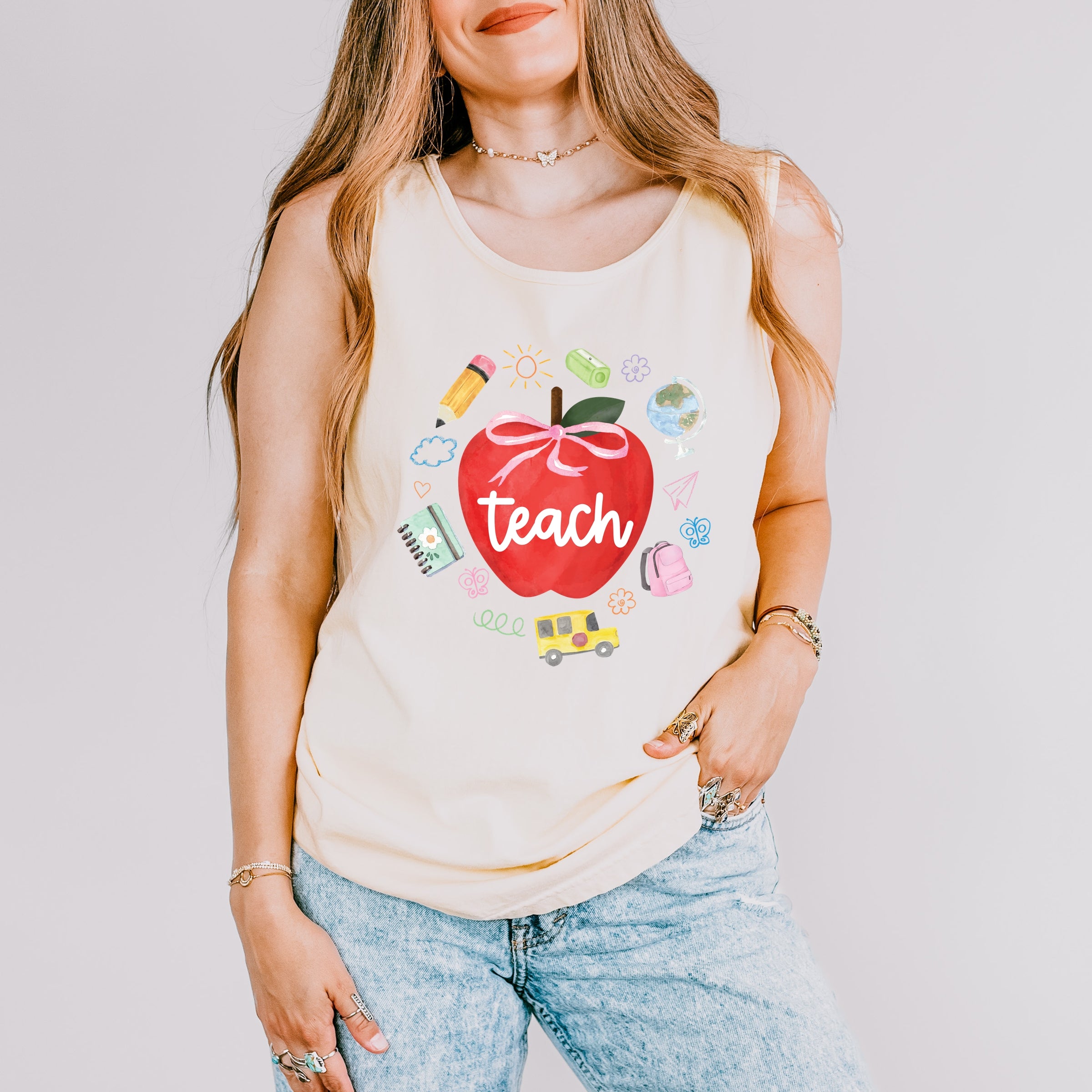 Teach Apple Watercolor - Garment Dyed Tank