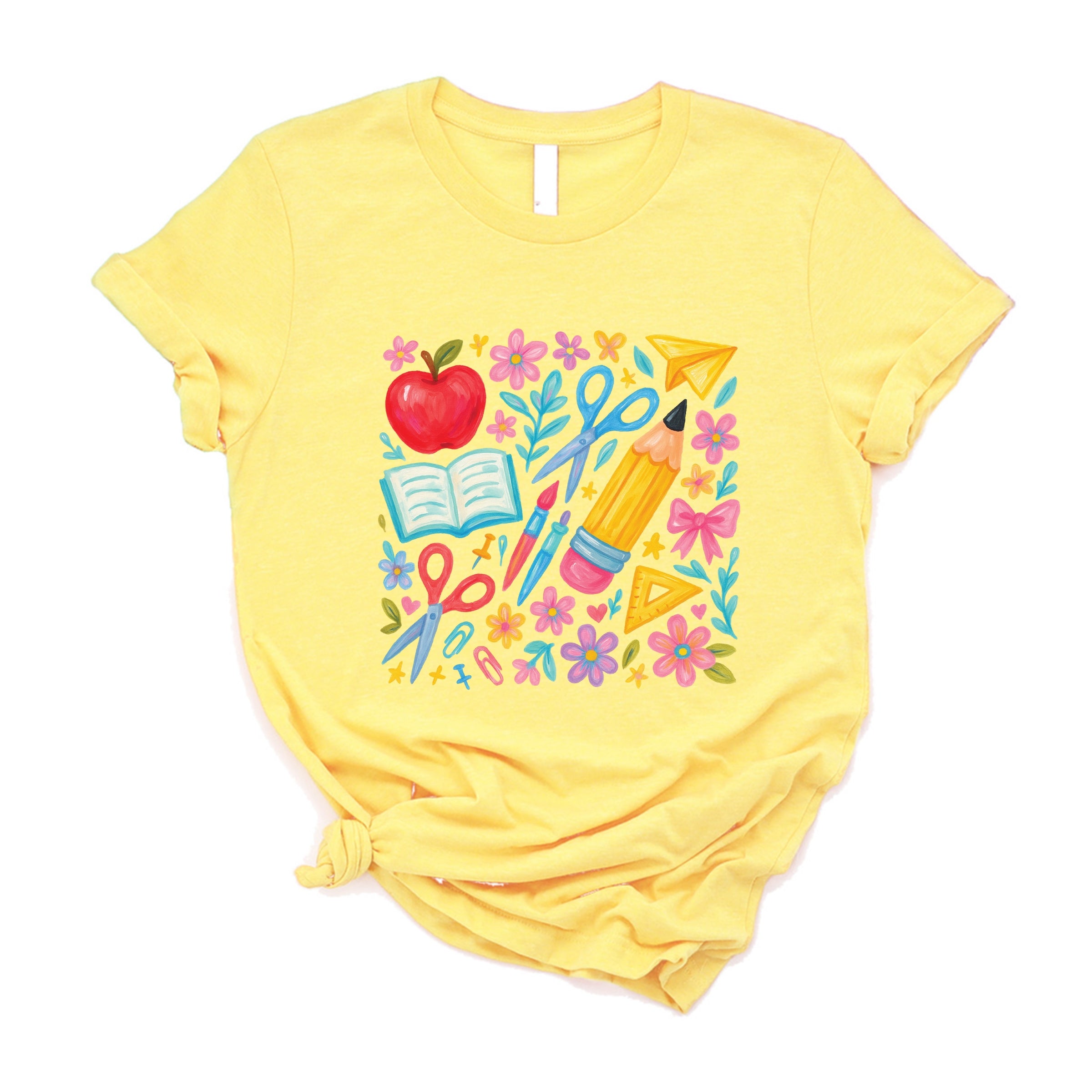 Watercolor Teacher Apple Collage - Womens Short Sleeve Tee