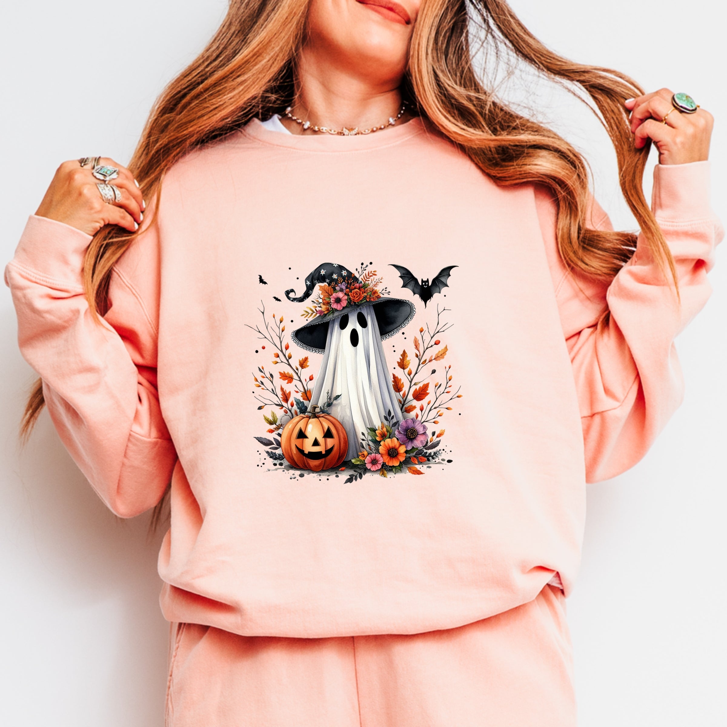 Spooky Ghost Black Hat - Women's Lightweight Garment Dyed Sweatshirt