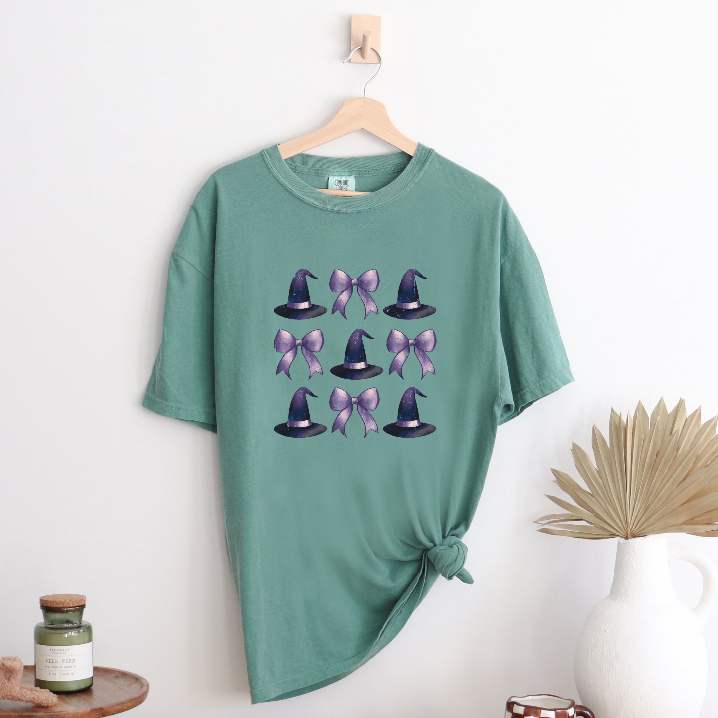 Coquette Witch Hat Collage - Women's Garment Dyed Graphic T-Shirt