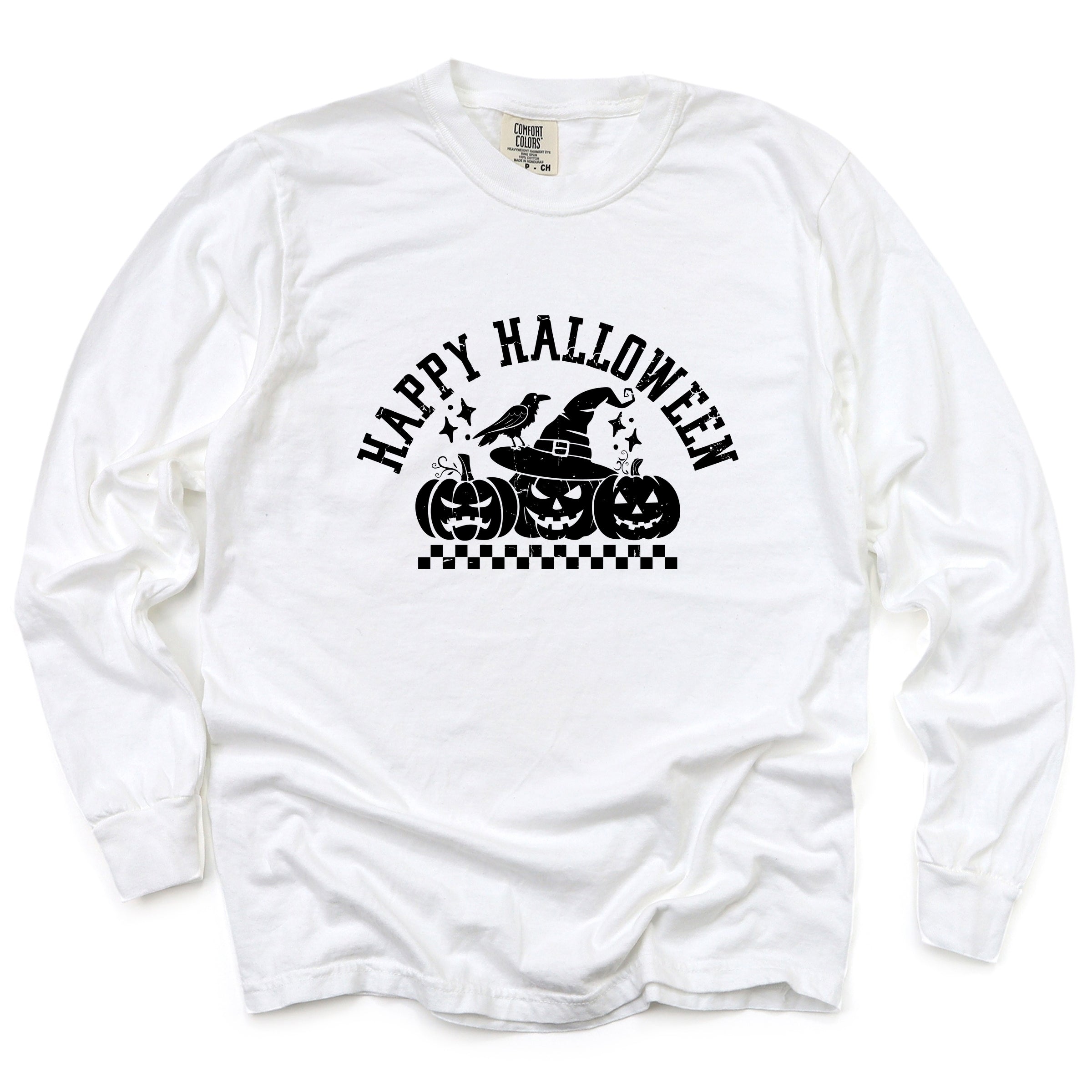 Happy Halloween Arch Distressed - Women's Garment Dyed Long Sleeve Graphic T-Shirt