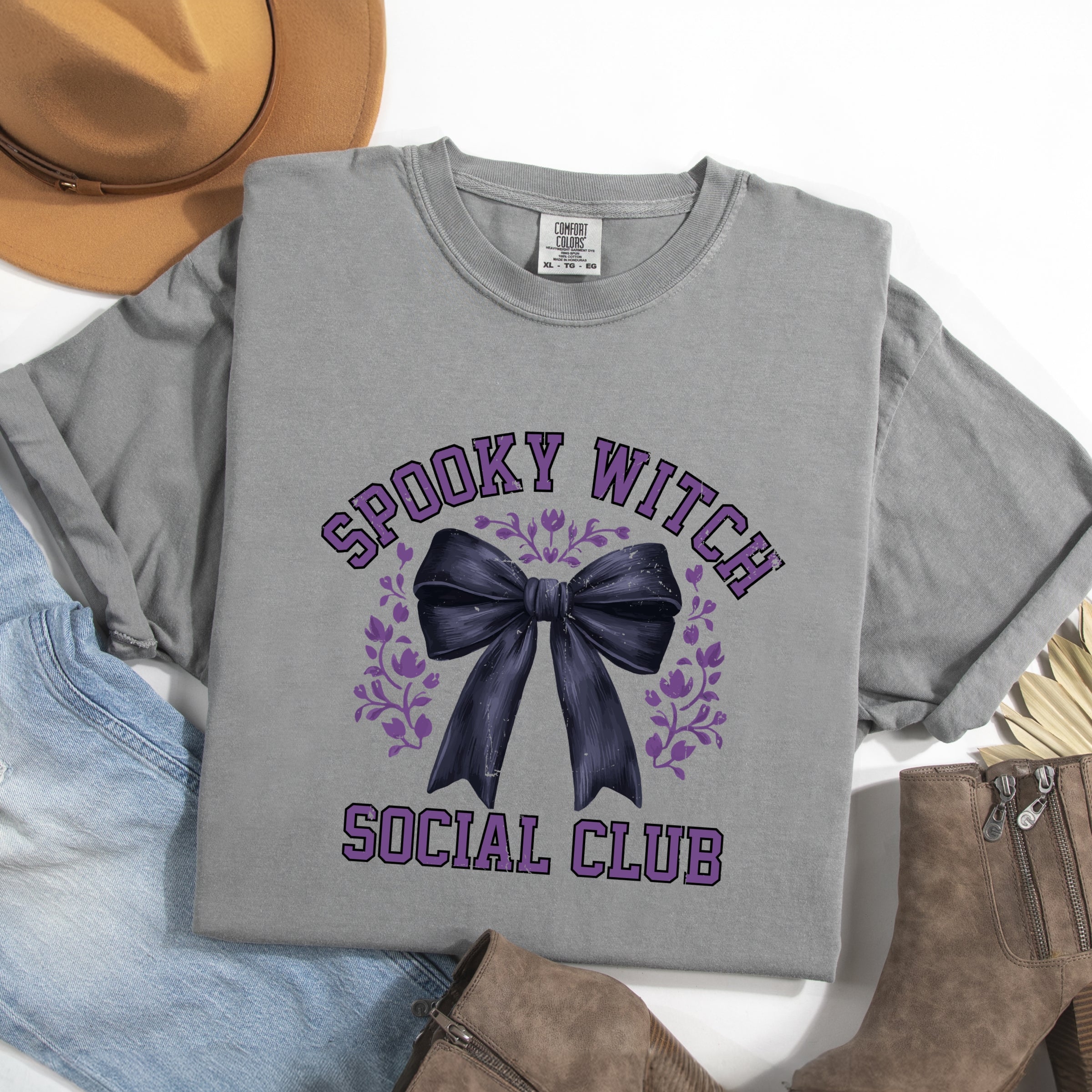 Coquette Spooky Witch Social Club - Women's Garment Dyed Graphic T-Shirt