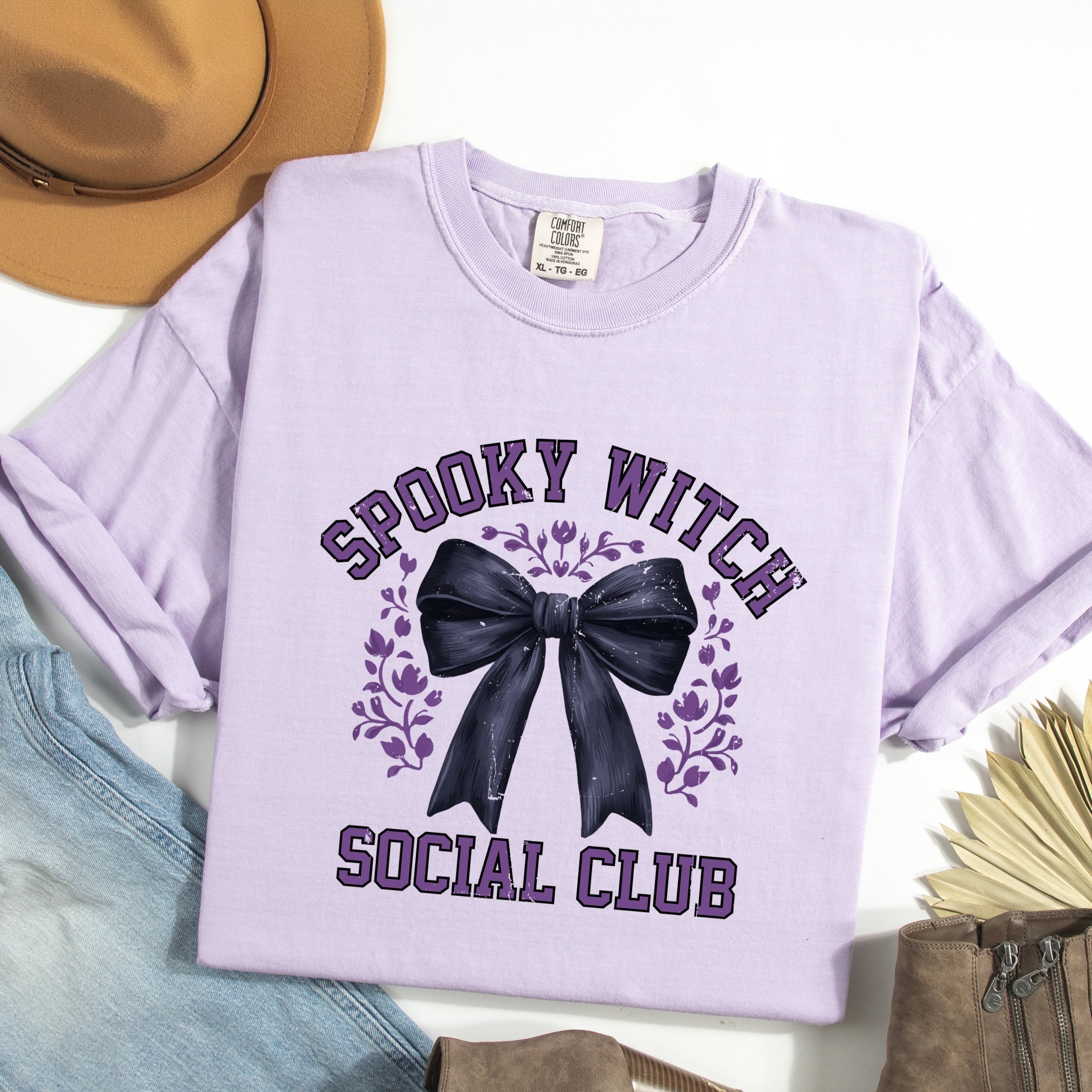 Coquette Spooky Witch Social Club - Women's Garment Dyed Graphic T-Shirt