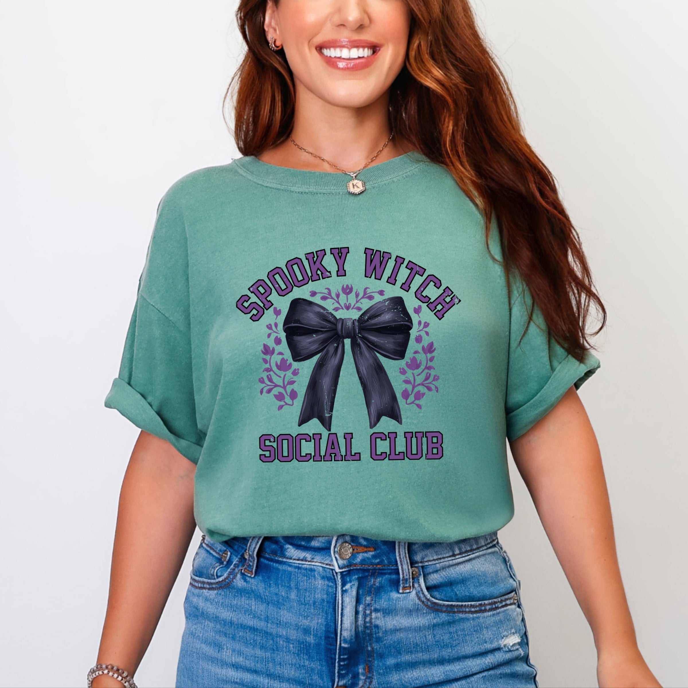 Coquette Spooky Witch Social Club - Women's Garment Dyed Graphic T-Shirt