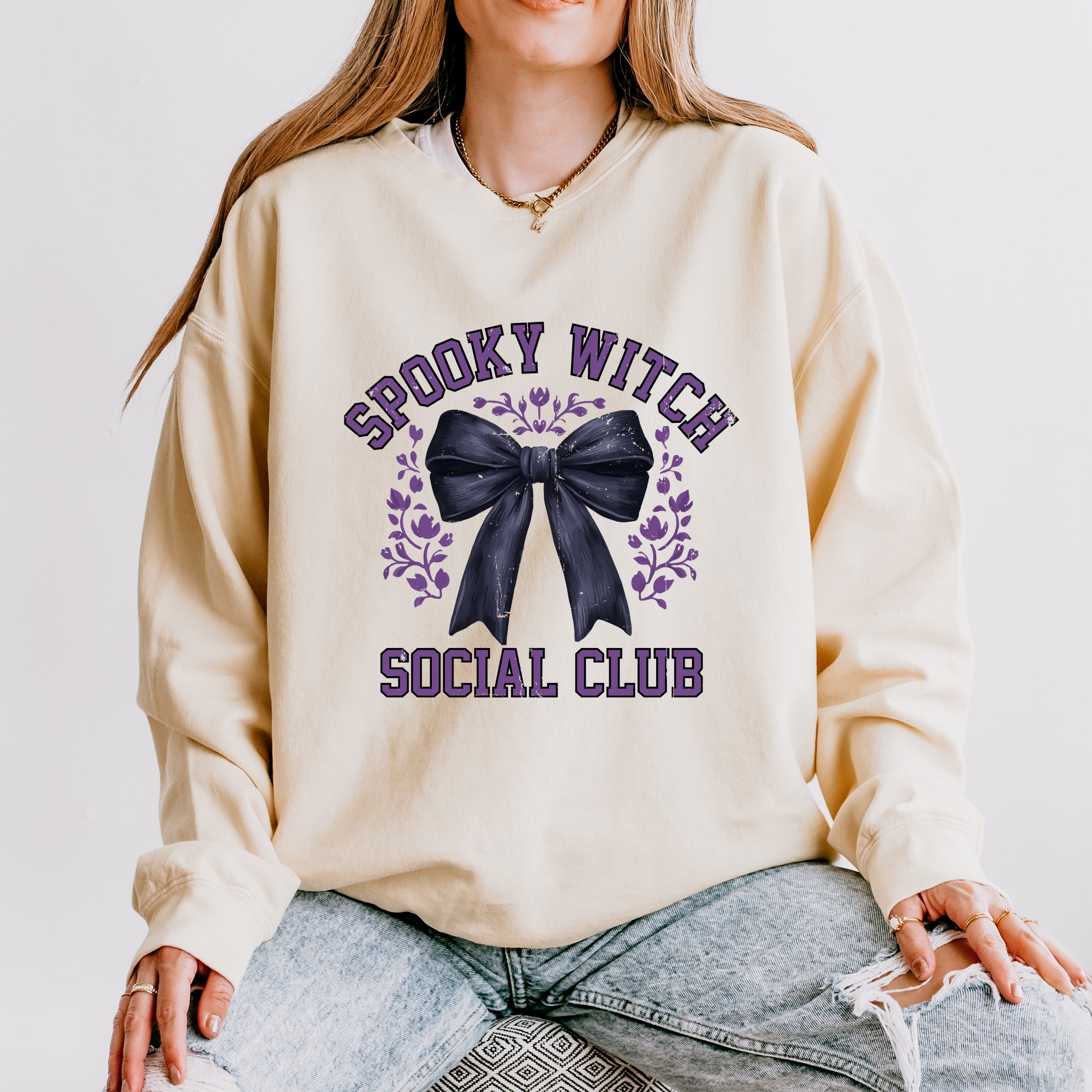 Coquette Spooky Witch Social Club - Women's Lightweight Garment Dyed Sweatshirt