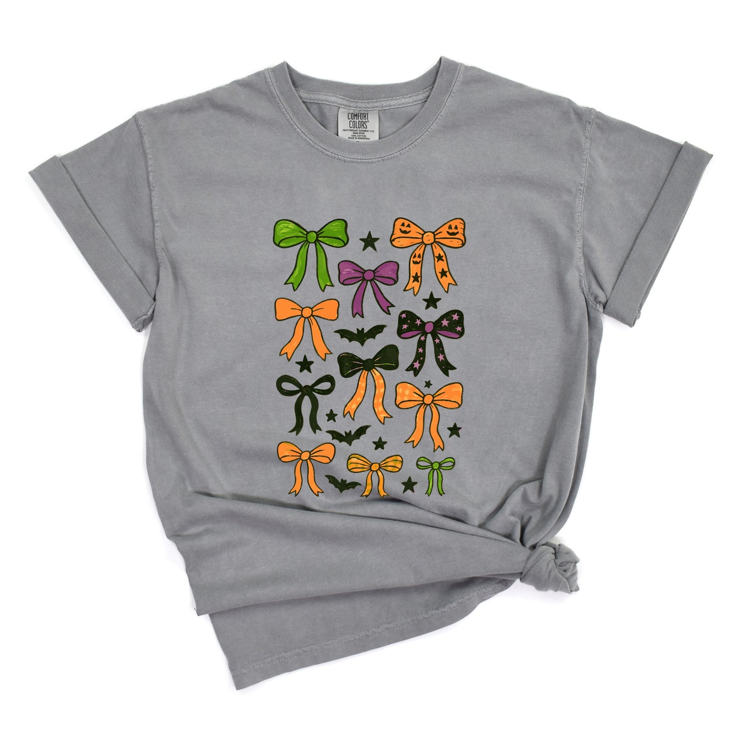 Coquette Colorful Halloween Bows - Women's Garment Dyed Graphic T-Shirt