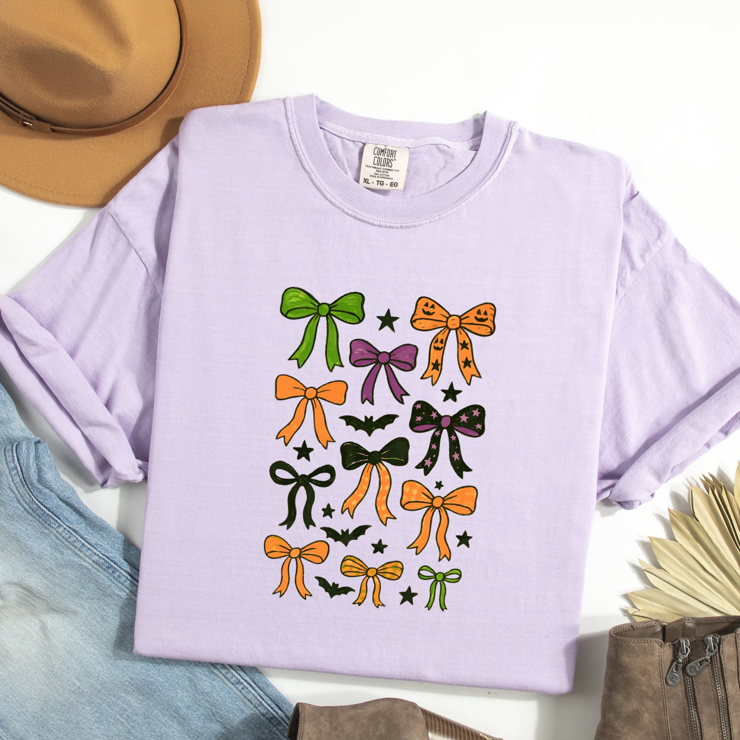 Coquette Colorful Halloween Bows - Women's Garment Dyed Graphic T-Shirt