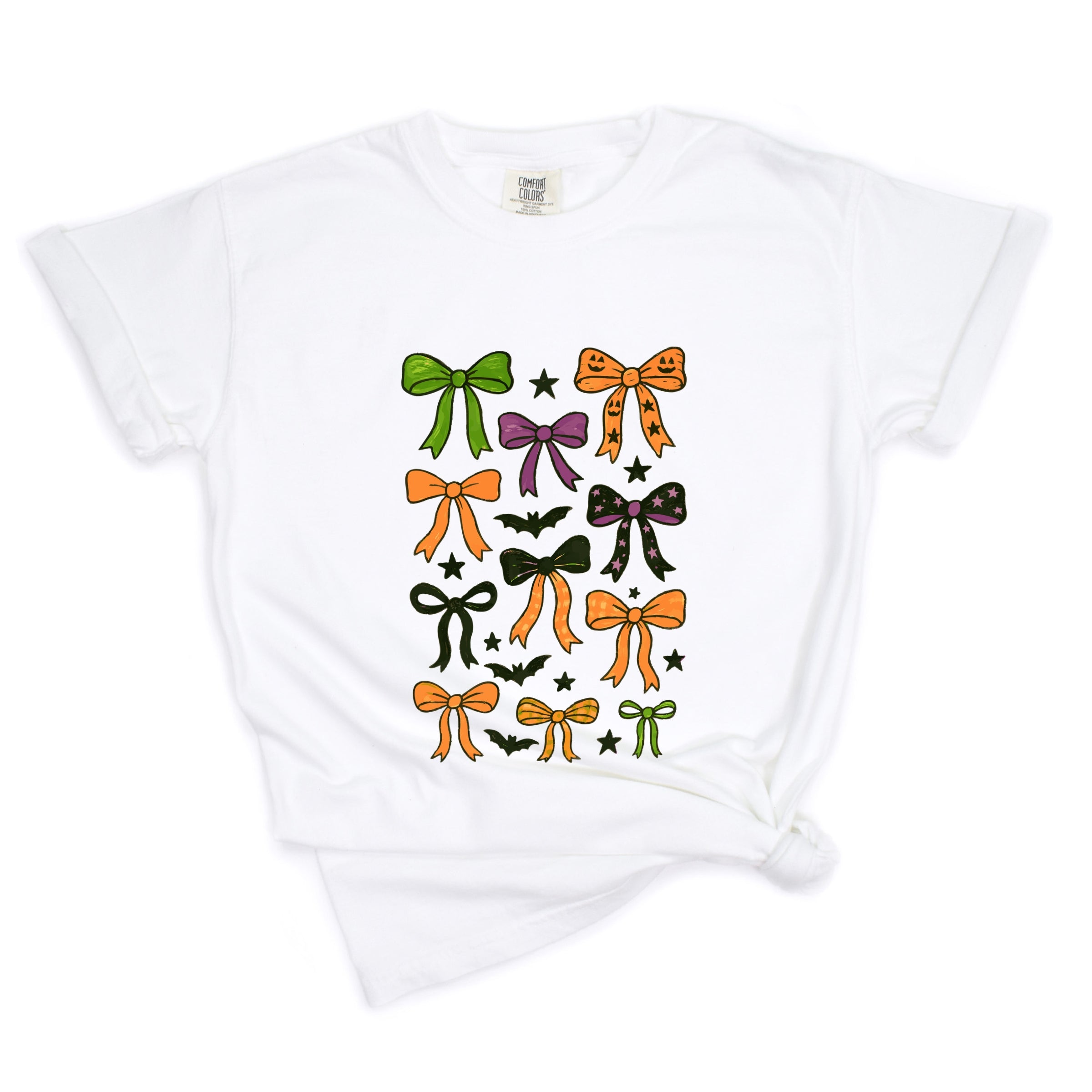 Coquette Colorful Halloween Bows - Women's Garment Dyed Graphic T-Shirt