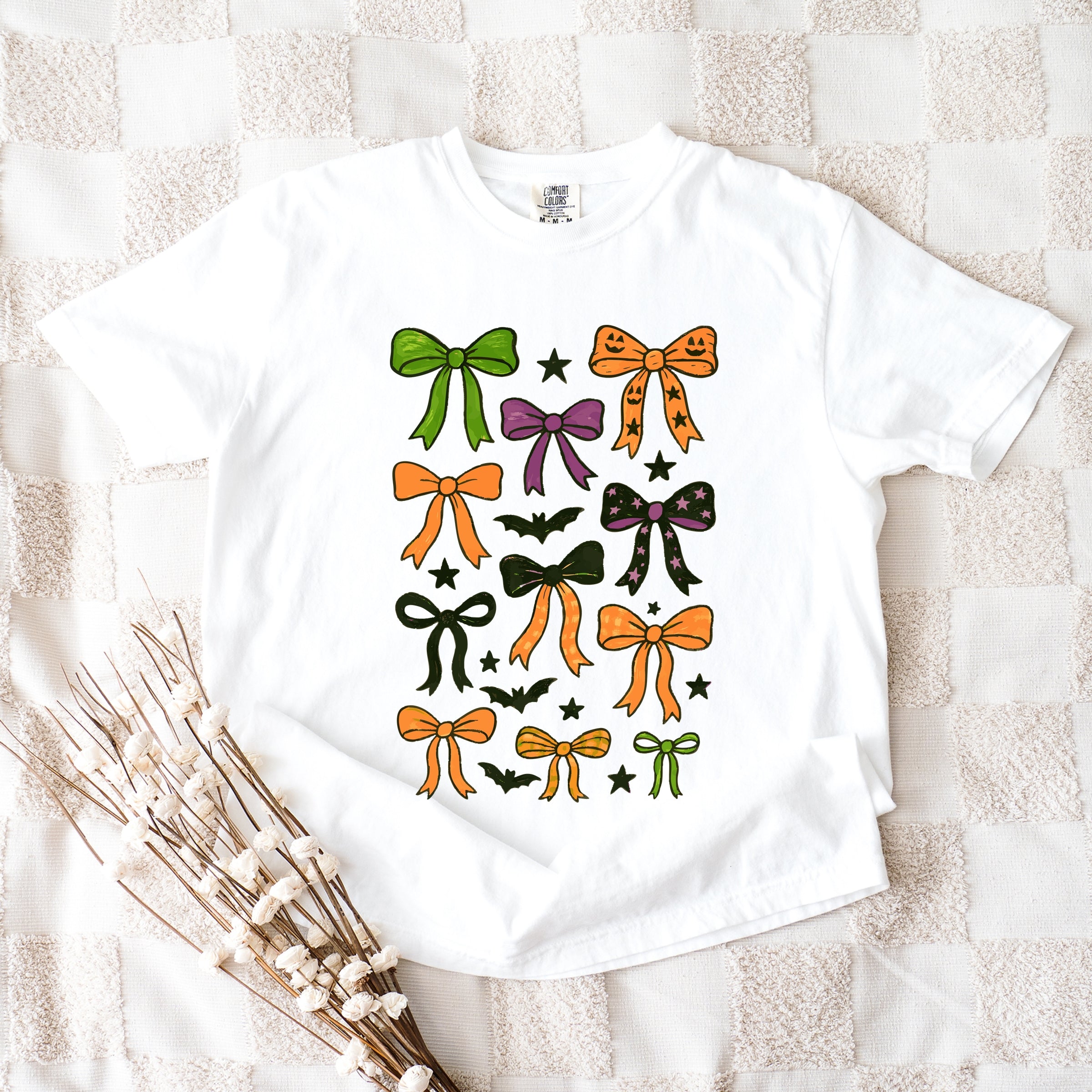 Coquette Colorful Halloween Bows - Women's Garment Dyed Graphic T-Shirt