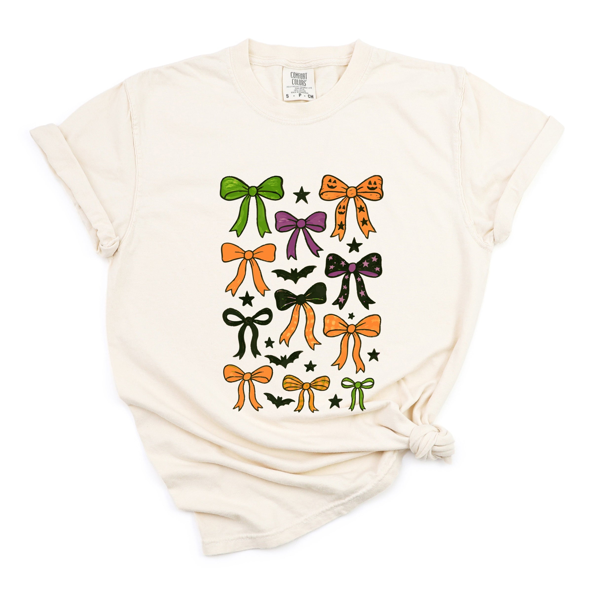 Coquette Colorful Halloween Bows - Women's Garment Dyed Graphic T-Shirt