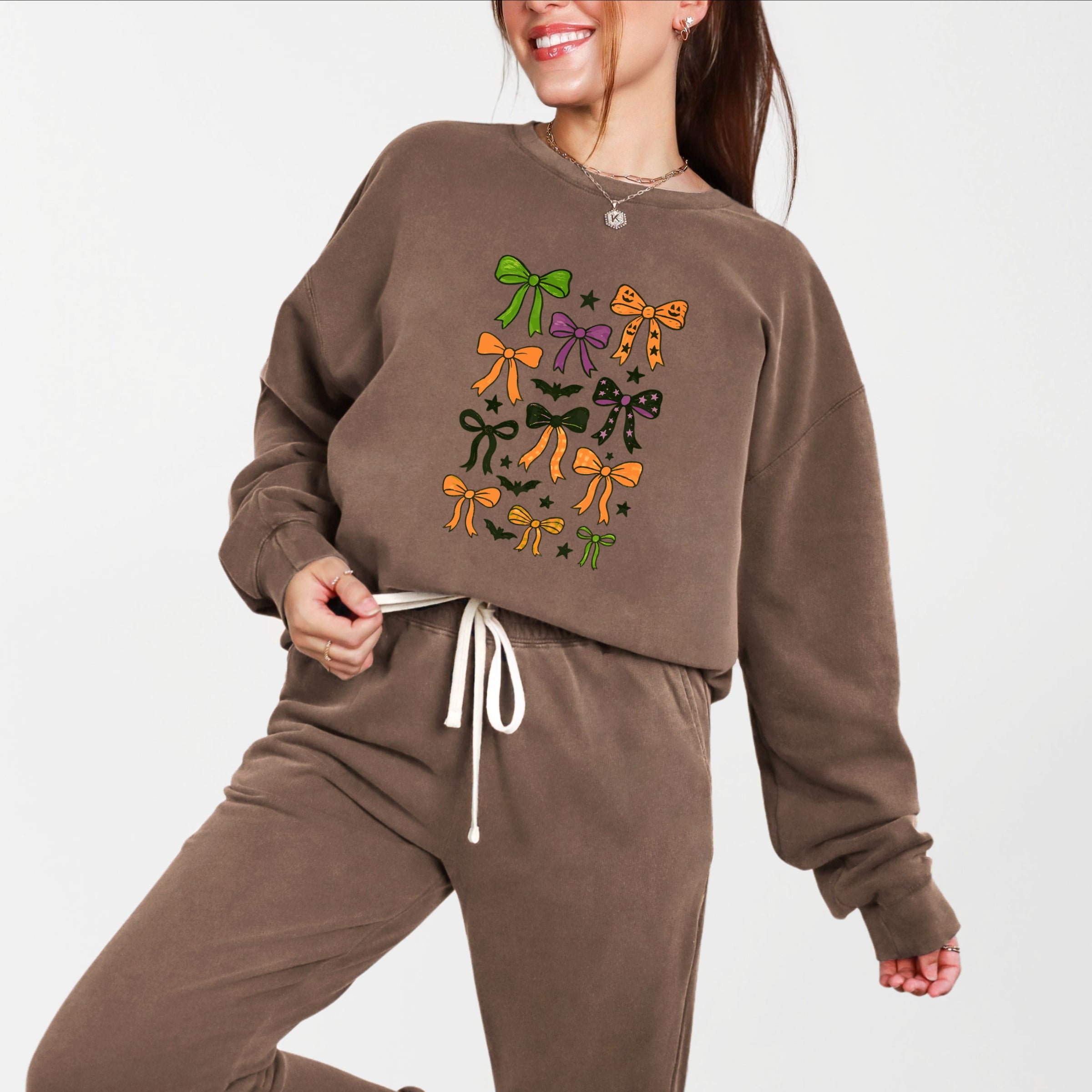 Coquette Colorful Halloween Bows - Women's Lightweight Garment Dyed Sweatshirt