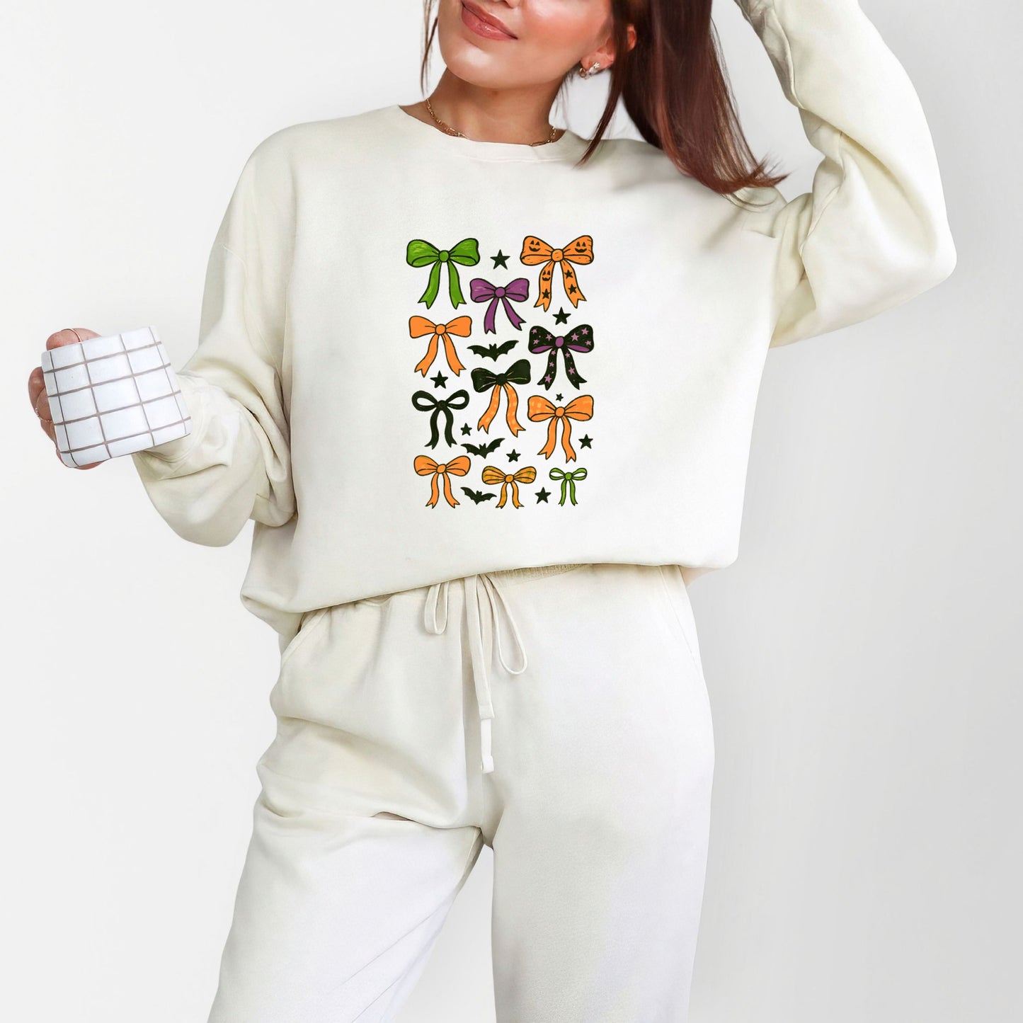 Coquette Colorful Halloween Bows - Women's Lightweight Garment Dyed Sweatshirt