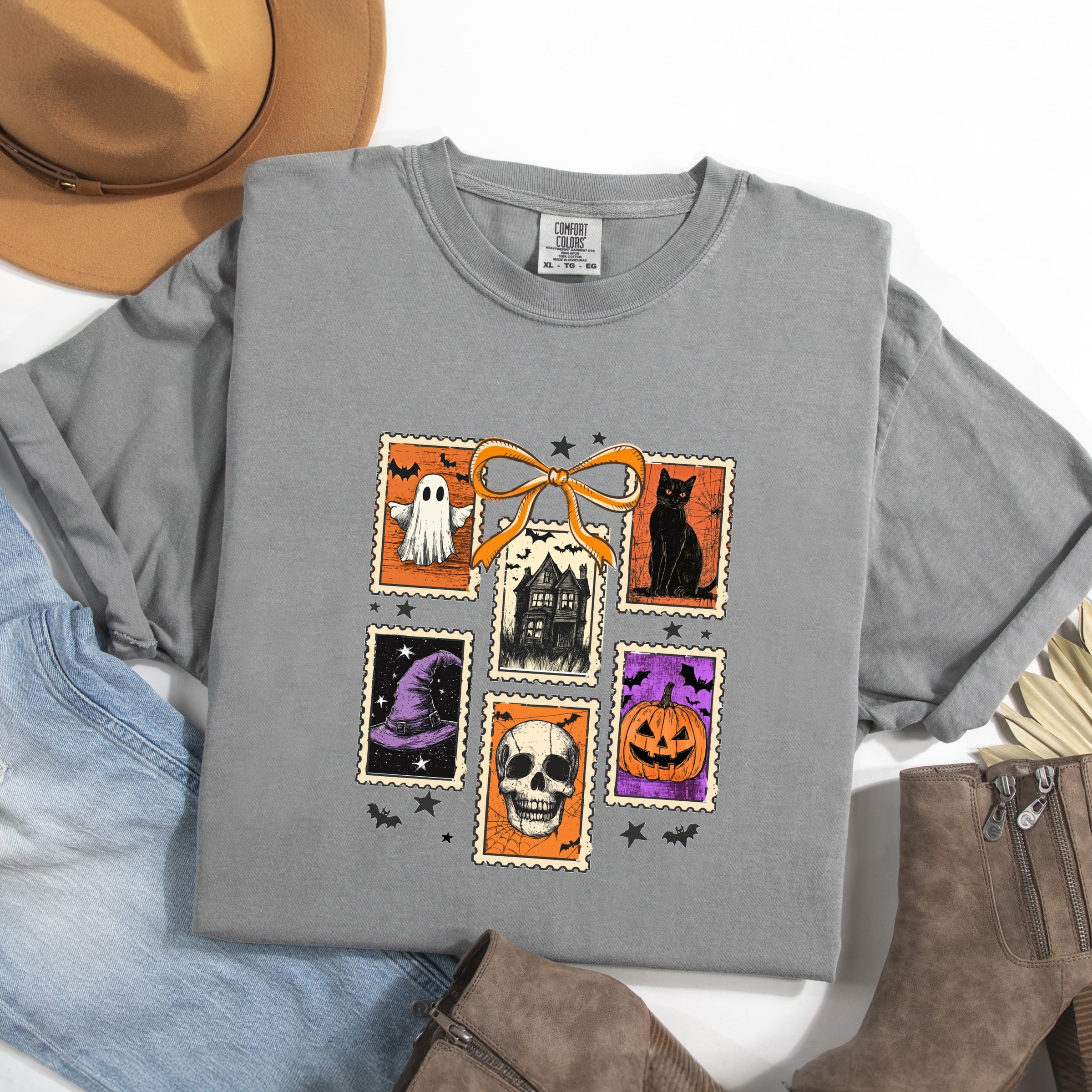 Coquette Halloween Stamps - Women's Garment Dyed Graphic T-Shirt