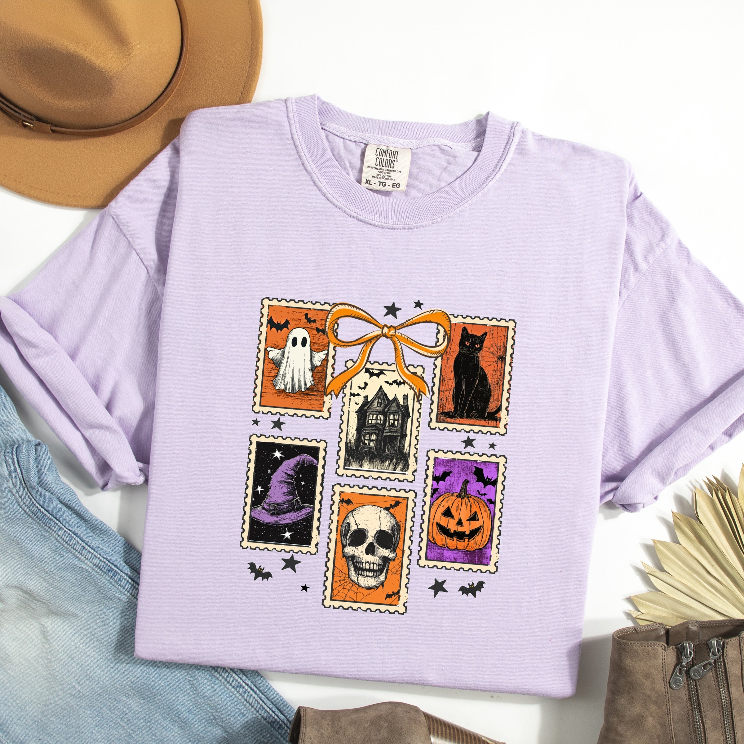 Coquette Halloween Stamps - Women's Garment Dyed Graphic T-Shirt