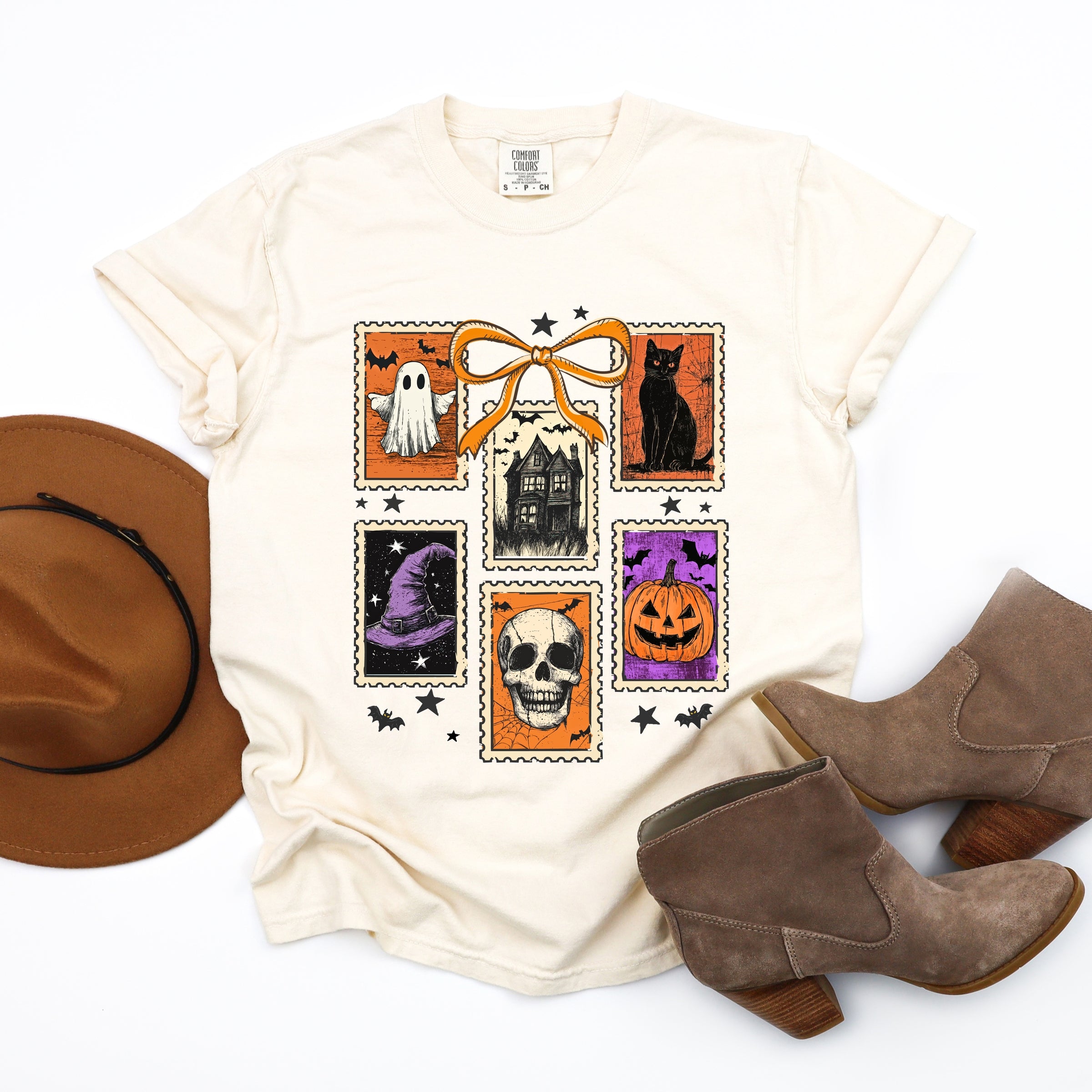 Coquette Halloween Stamps - Women's Garment Dyed Graphic T-Shirt