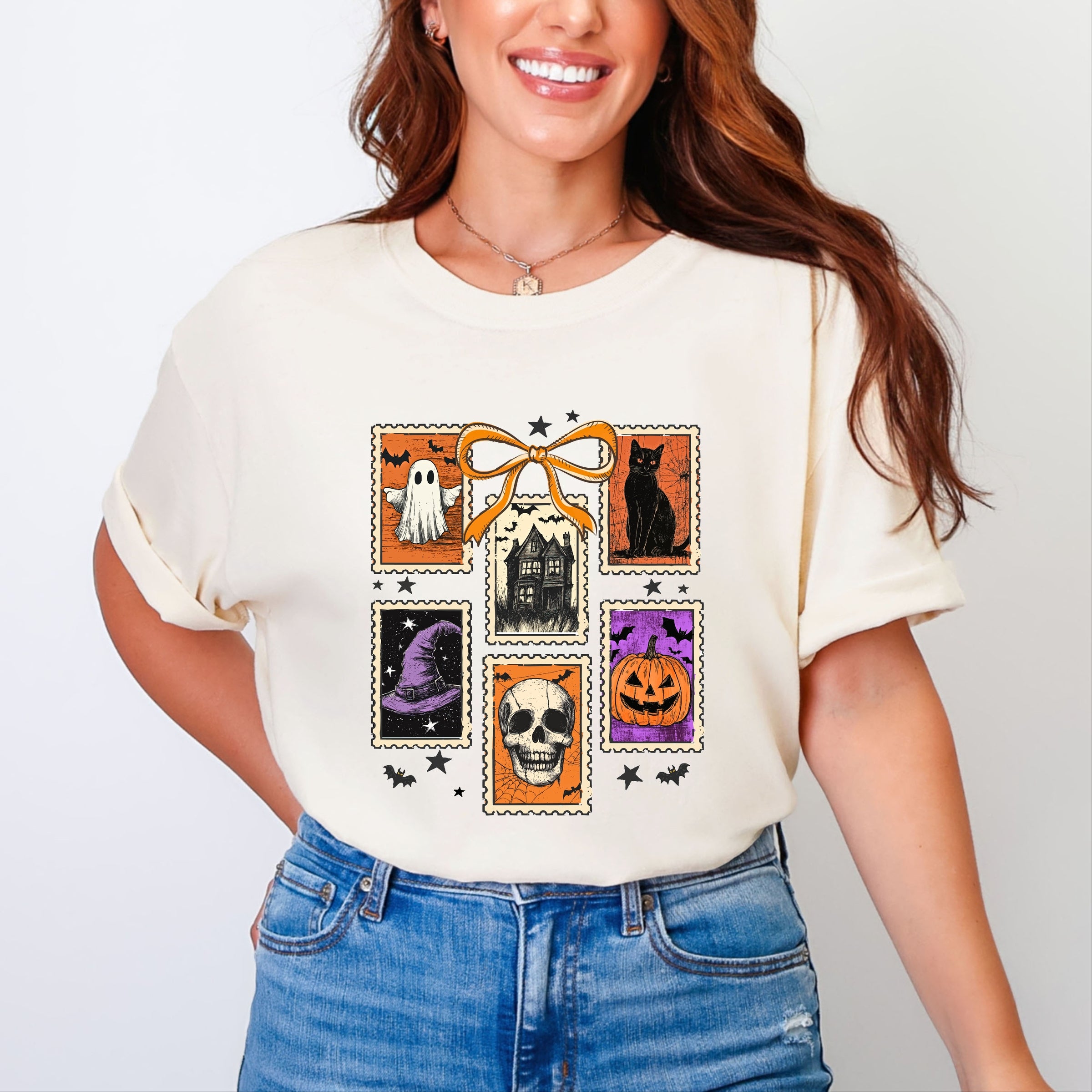 Coquette Halloween Stamps - Women's Garment Dyed Graphic T-Shirt