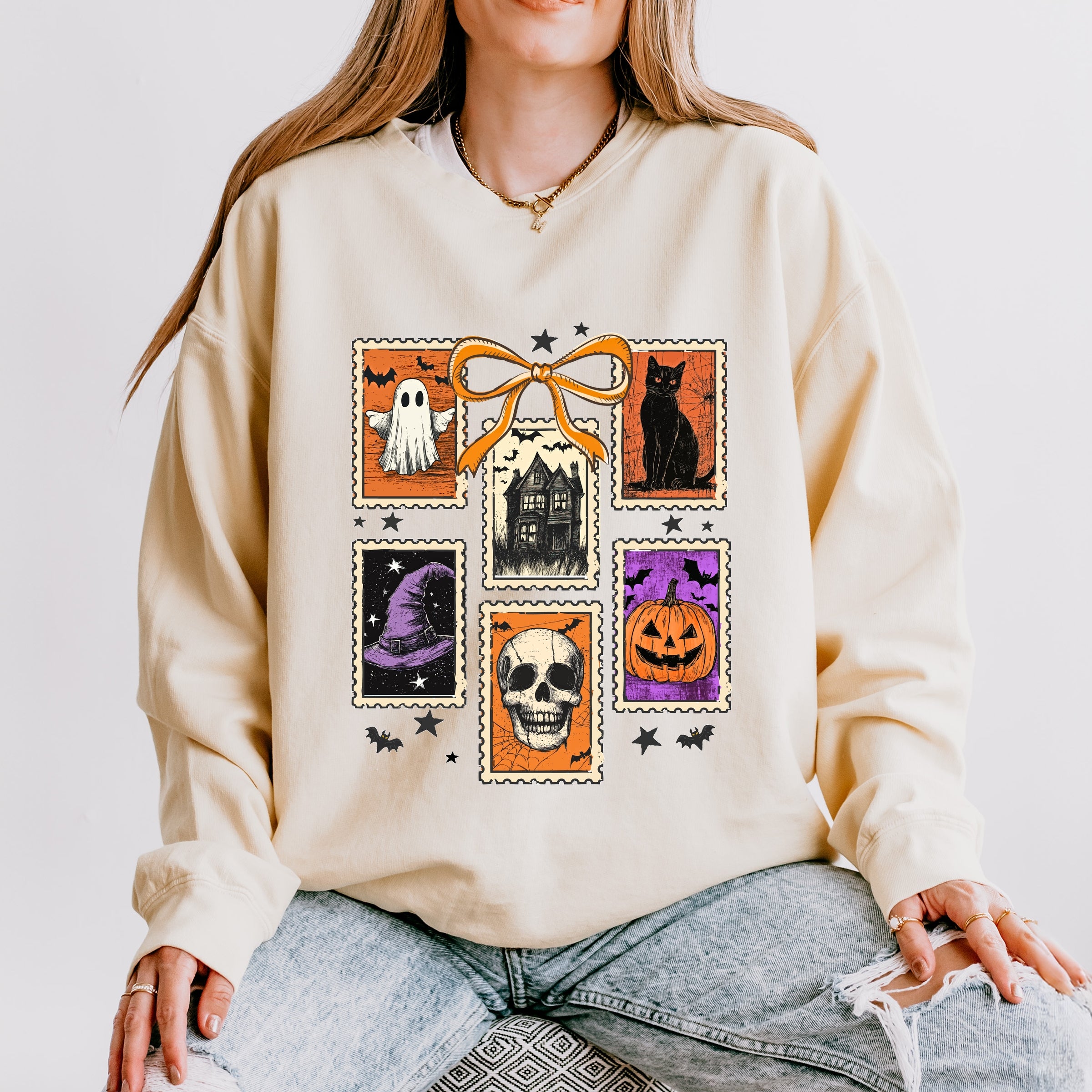 Coquette Halloween Stamps - Women's Lightweight Garment Dyed Sweatshirt