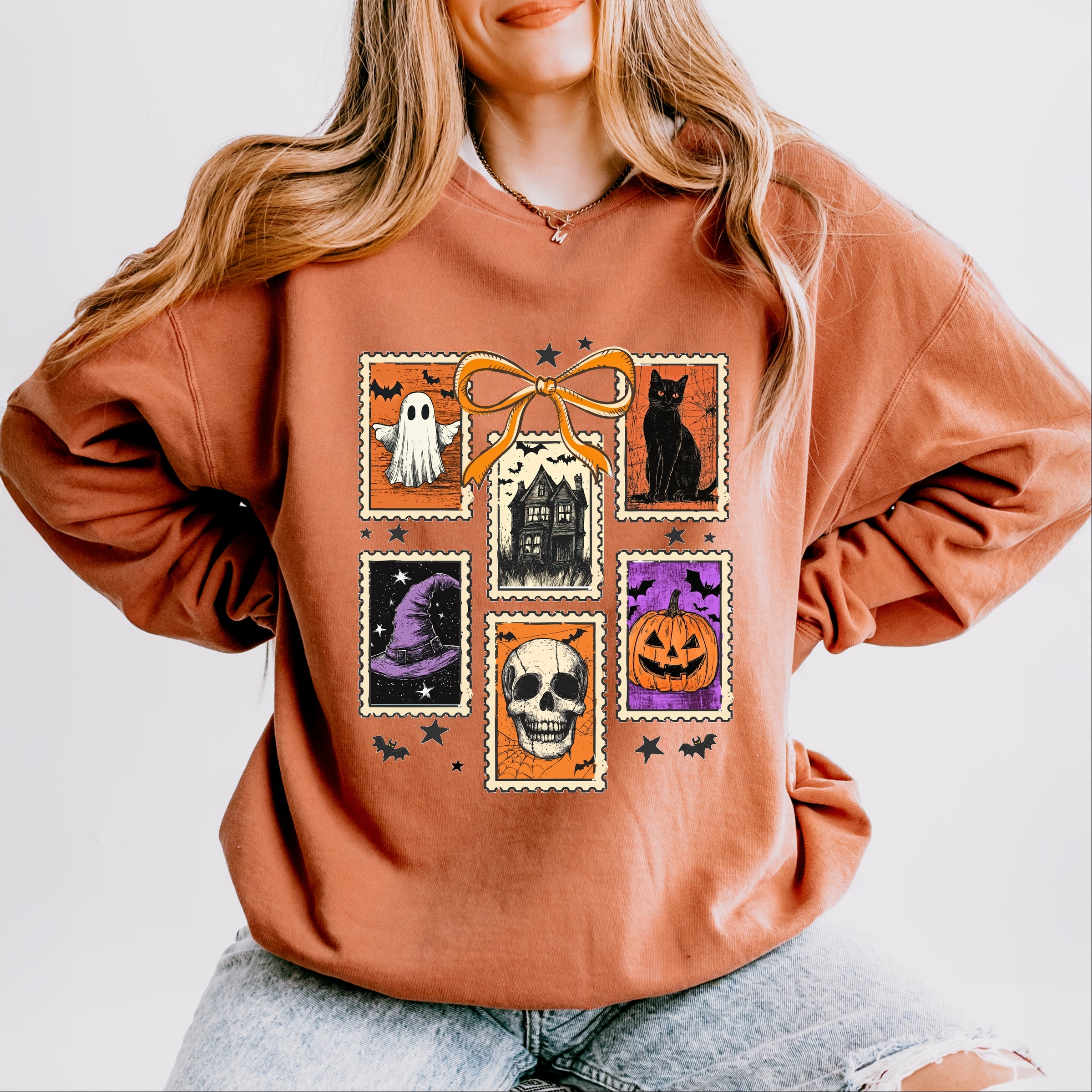 Coquette Halloween Stamps - Women's Lightweight Garment Dyed Sweatshirt