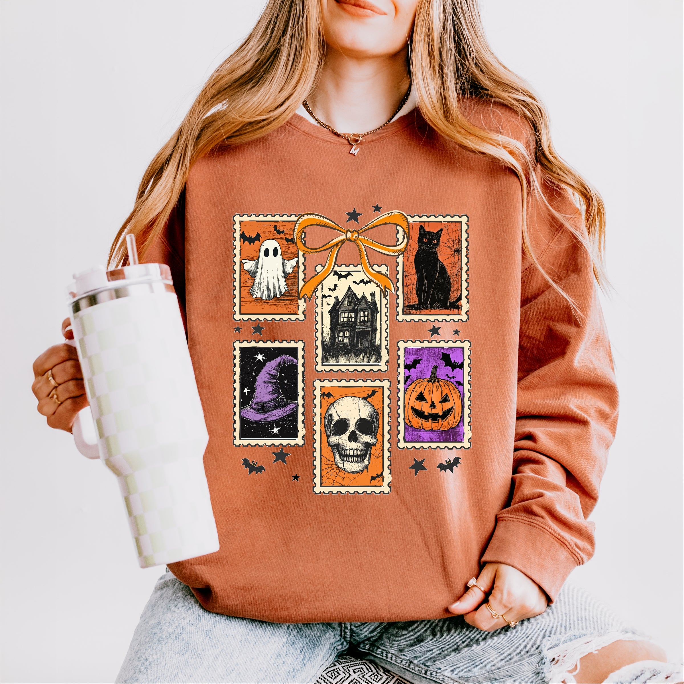 Coquette Halloween Stamps - Women's Lightweight Garment Dyed Sweatshirt