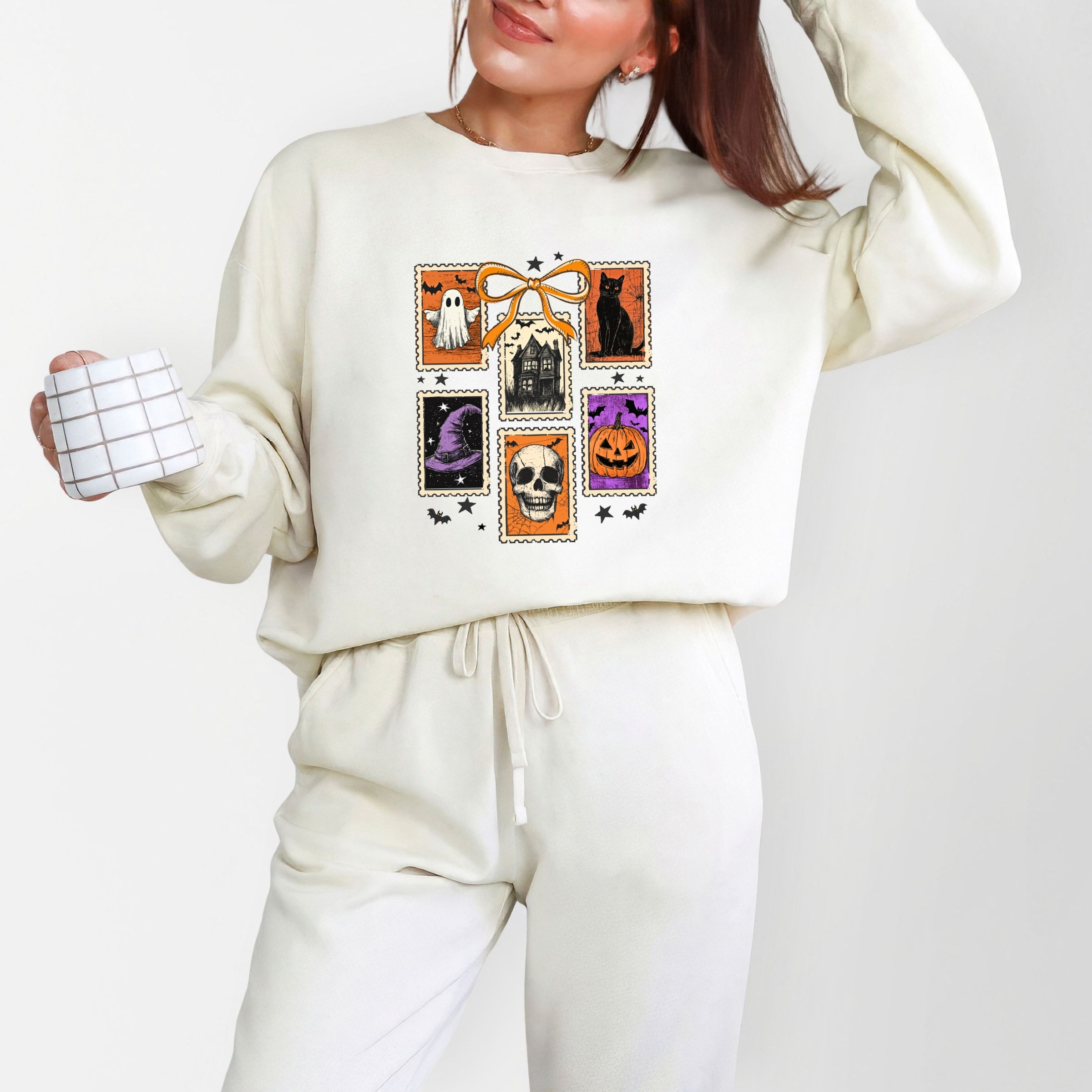Coquette Halloween Stamps - Women's Lightweight Garment Dyed Sweatshirt