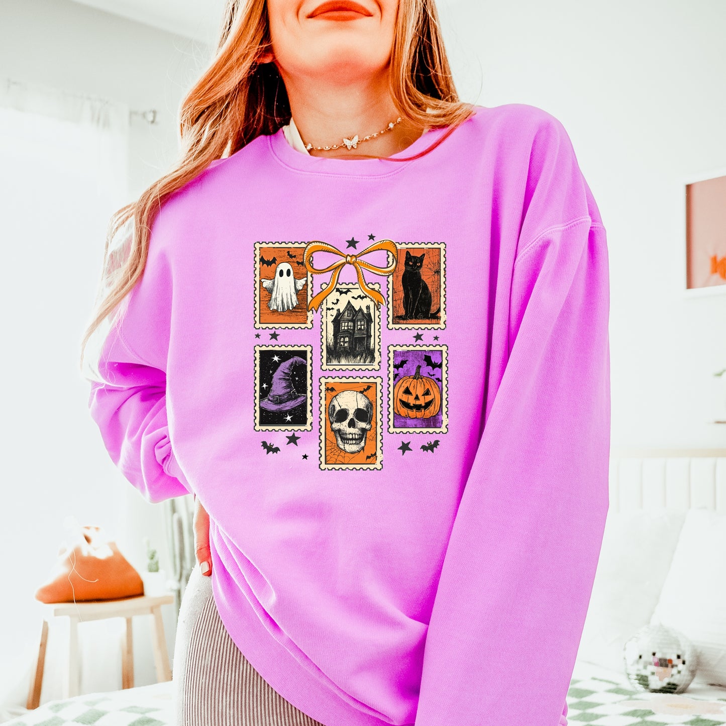 Coquette Halloween Stamps - Women's Lightweight Garment Dyed Sweatshirt