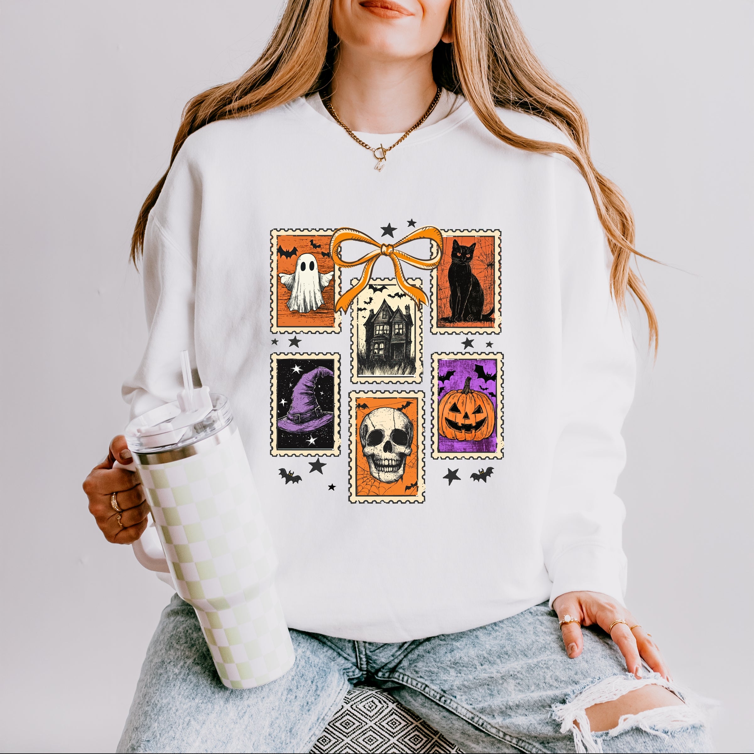 Coquette Halloween Stamps - Women's Lightweight Garment Dyed Sweatshirt