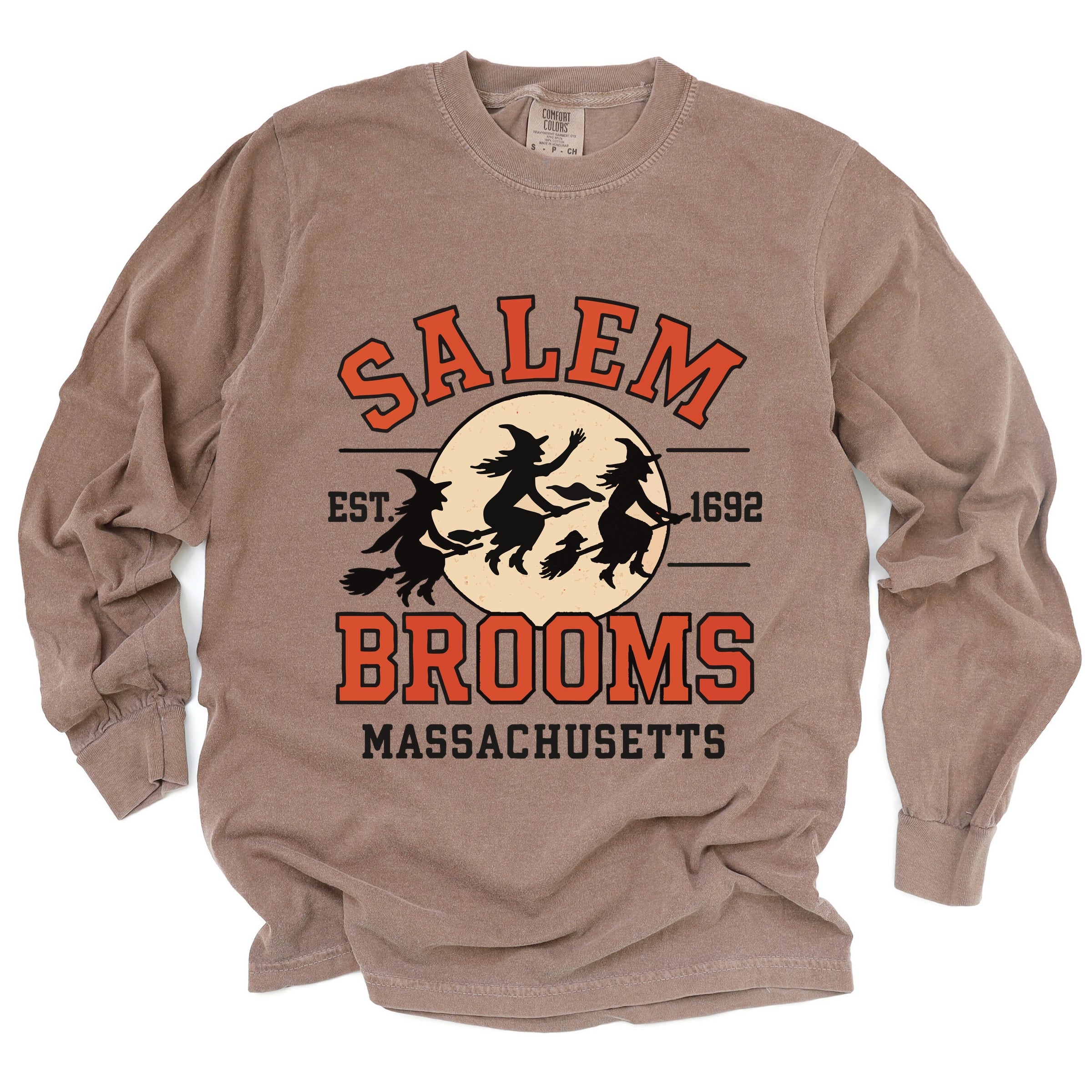 Salem Brooms Massachusetts - Women's Garment Dyed Long Sleeve Graphic T-Shirt