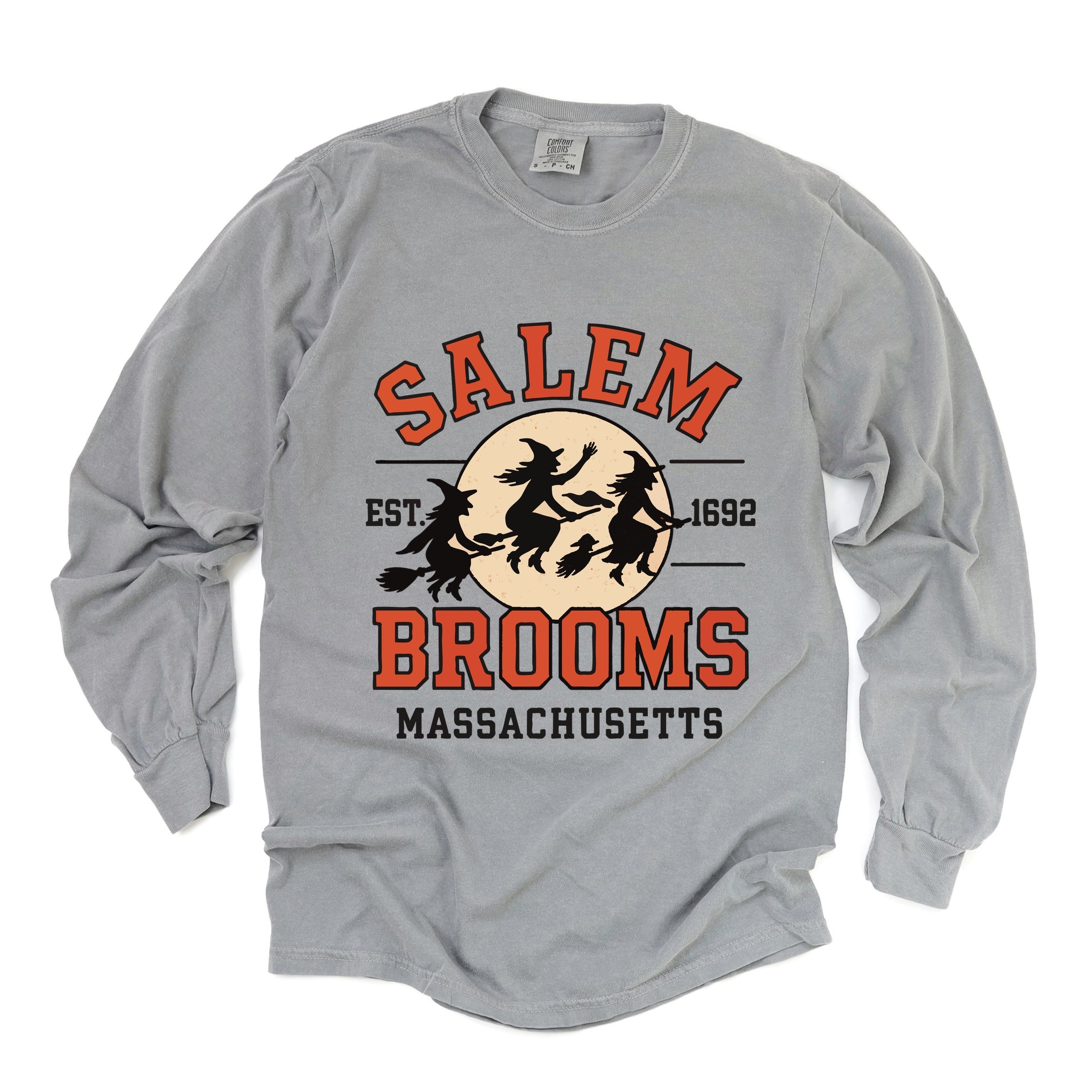Salem Brooms Massachusetts - Women's Garment Dyed Long Sleeve Graphic T-Shirt