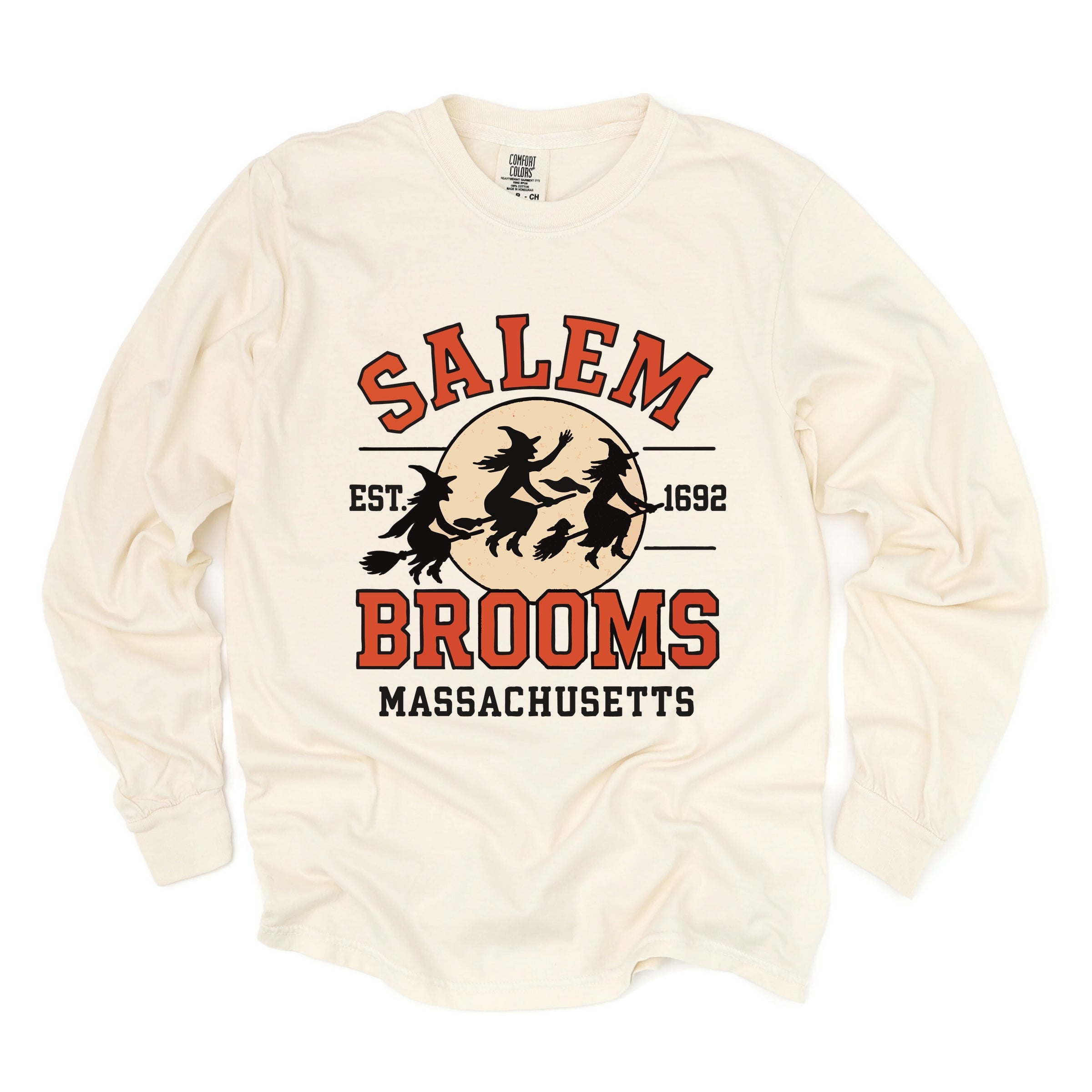 Salem Brooms Massachusetts - Women's Garment Dyed Long Sleeve Graphic T-Shirt