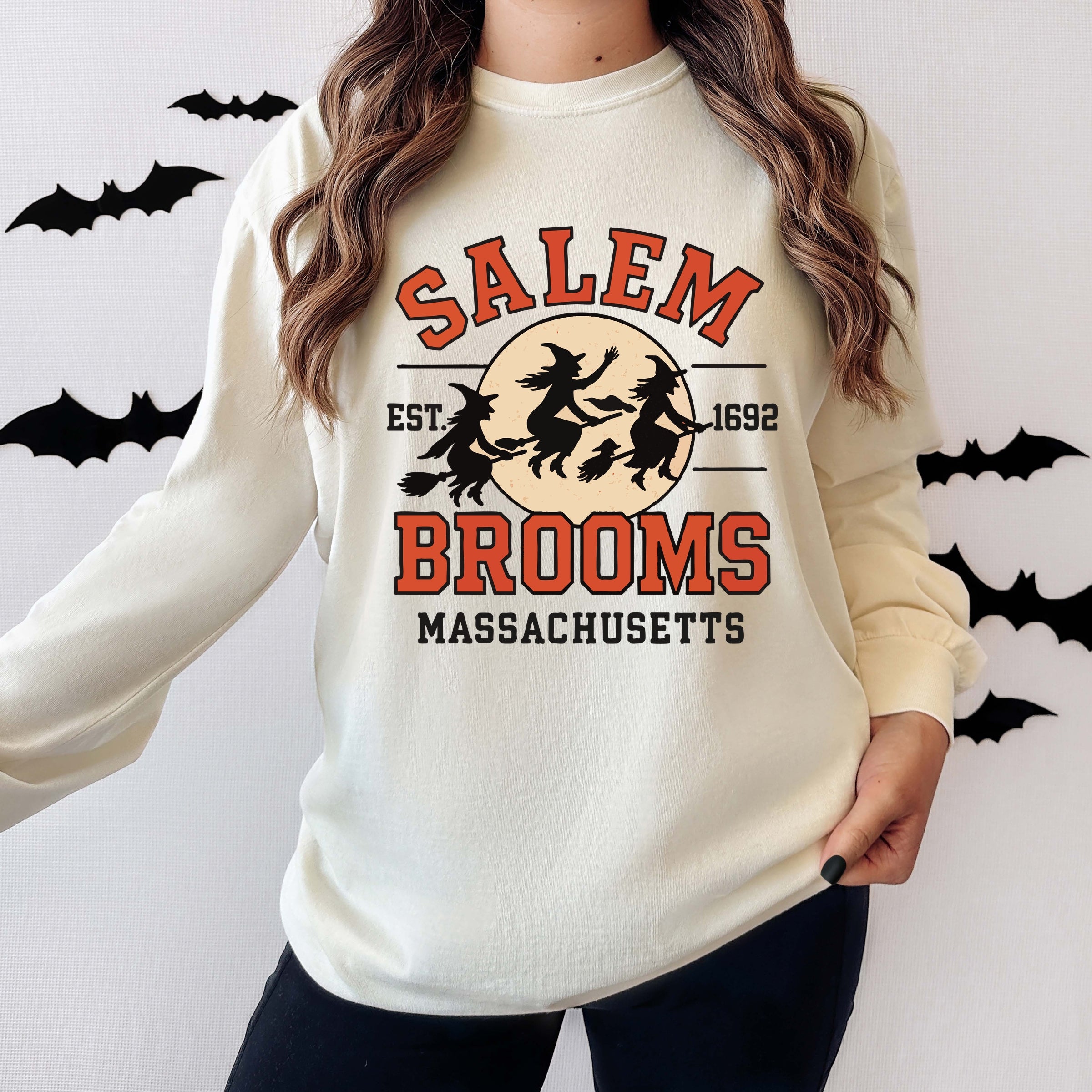 Salem Brooms Massachusetts - Women's Garment Dyed Long Sleeve Graphic T-Shirt