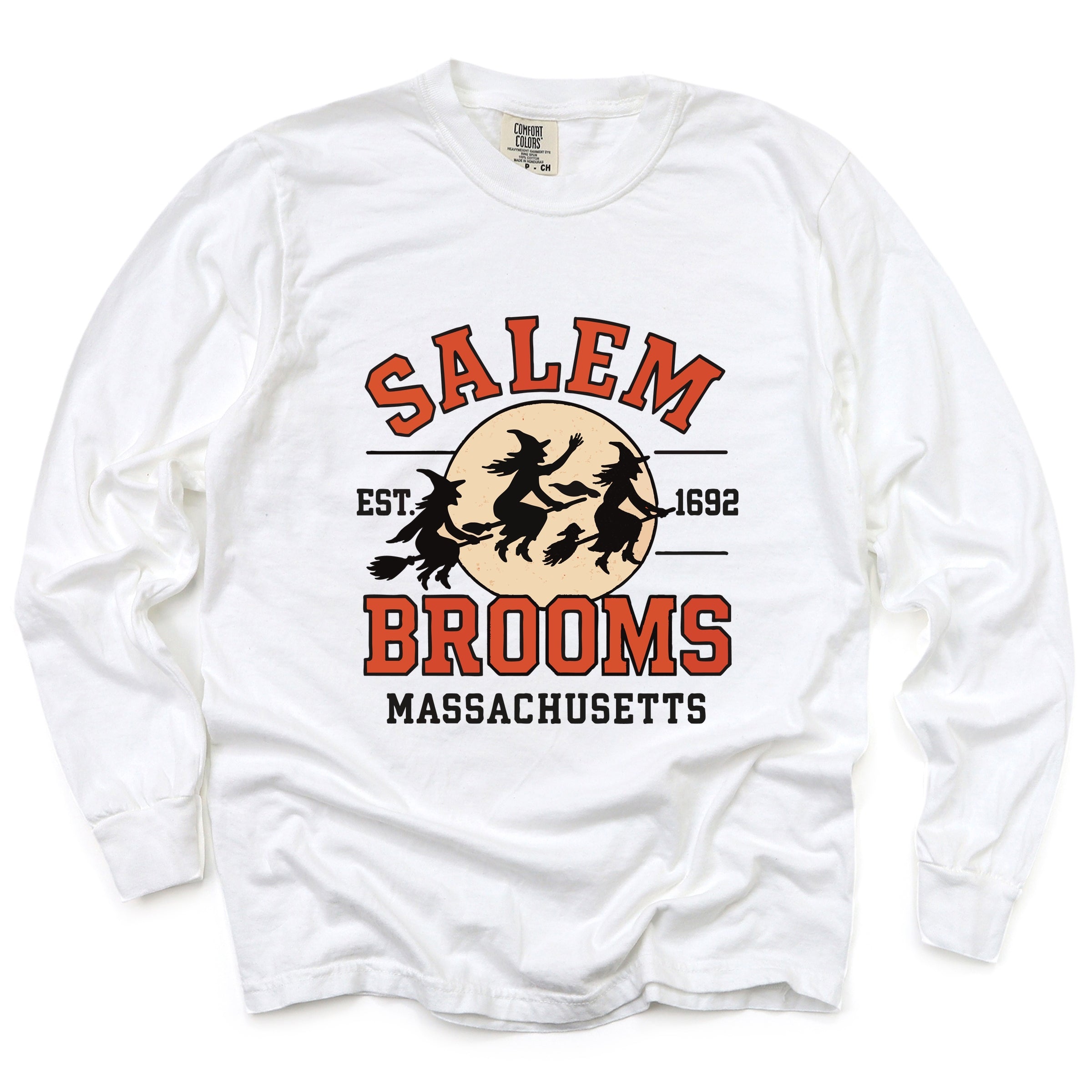 Salem Brooms Massachusetts - Women's Garment Dyed Long Sleeve Graphic T-Shirt