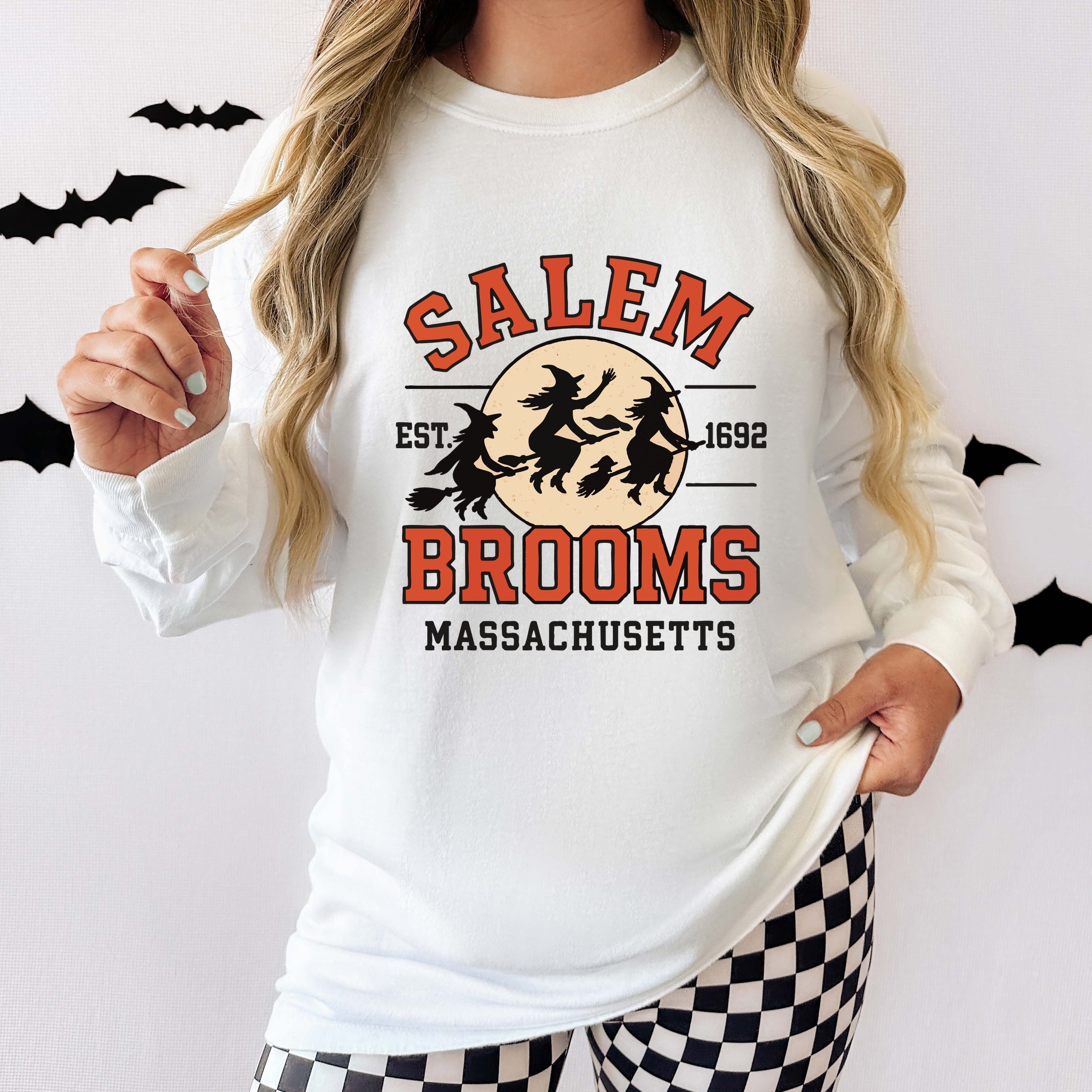 Salem Brooms Massachusetts - Women's Garment Dyed Long Sleeve Graphic T-Shirt