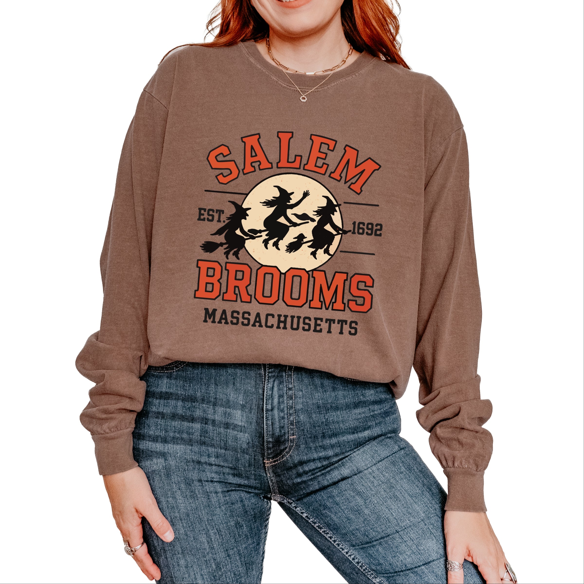 Salem Brooms Massachusetts - Women's Garment Dyed Long Sleeve Graphic T-Shirt