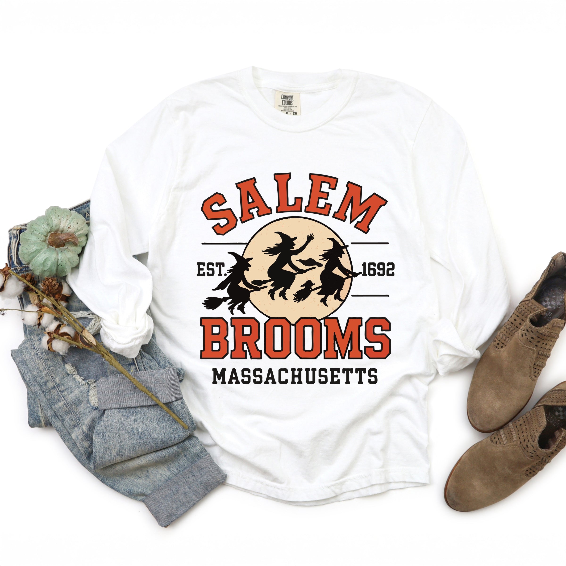 Salem Brooms Massachusetts - Women's Garment Dyed Long Sleeve Graphic T-Shirt