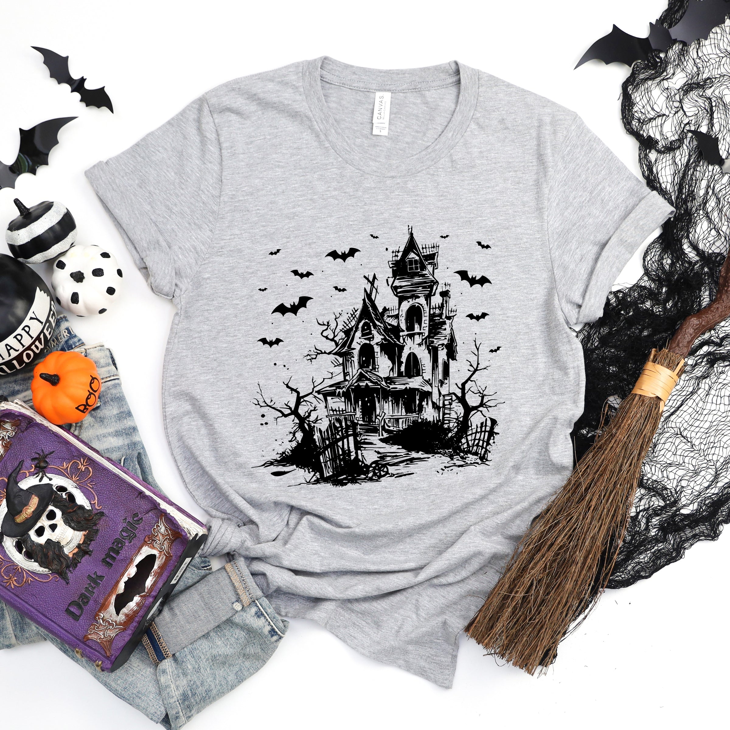 Haunted House And Bats - Women's Short Sleeve Graphic T-Shirt