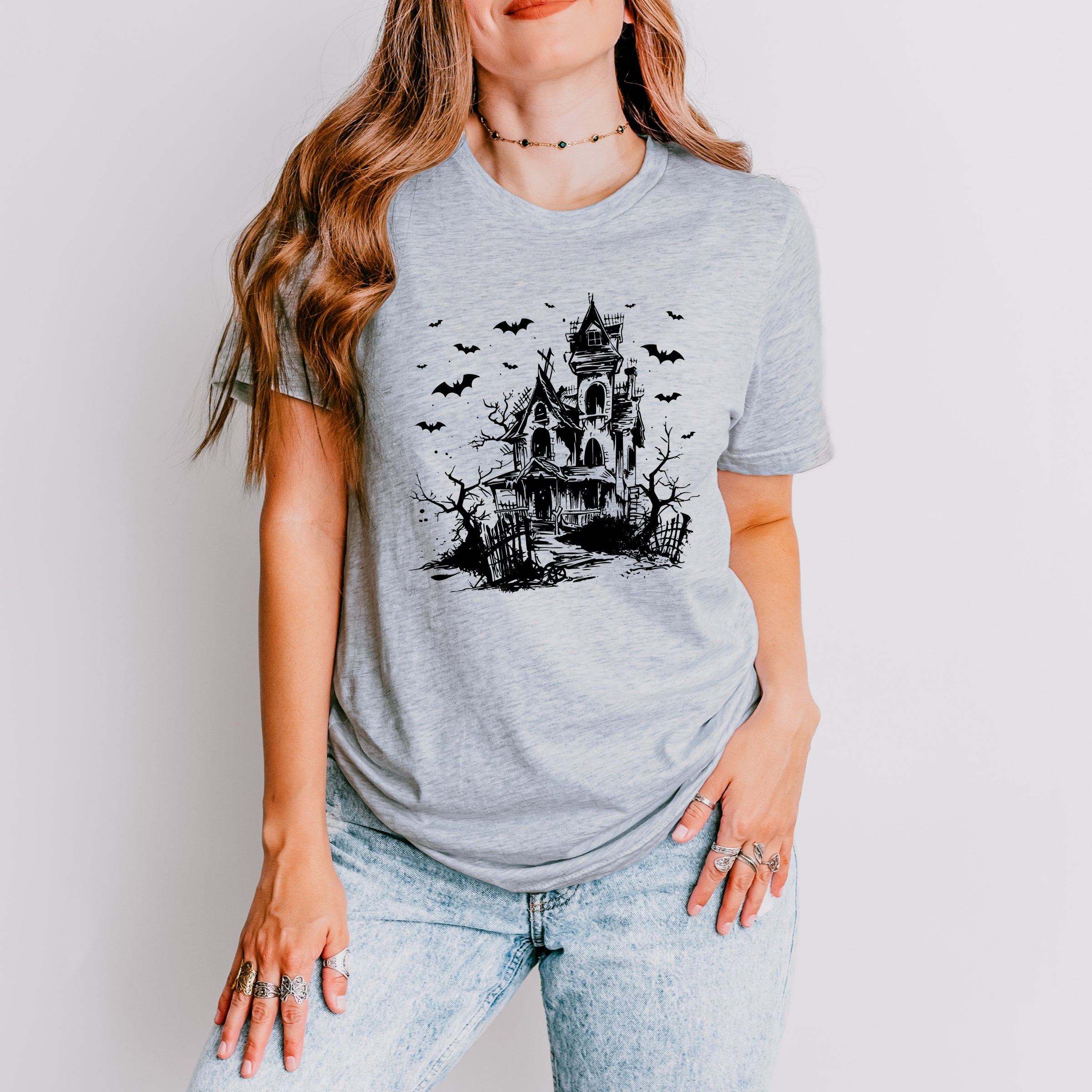 Haunted House And Bats - Women's Short Sleeve Graphic T-Shirt